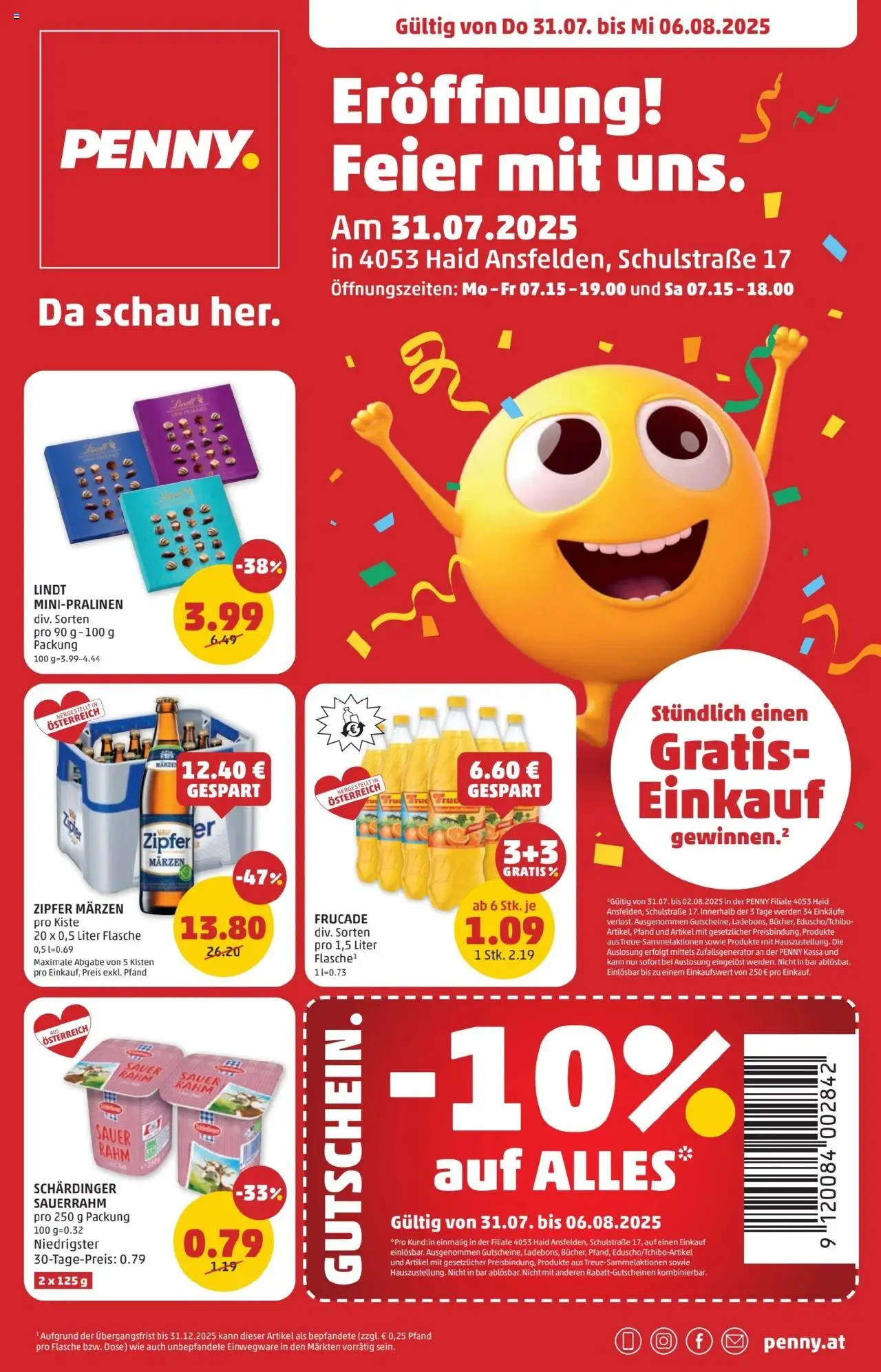  PENNY Flugblatt 31.07.2025 - Angebote "Eröffnung in 4053 Haid Ansfelden" - Seite 1