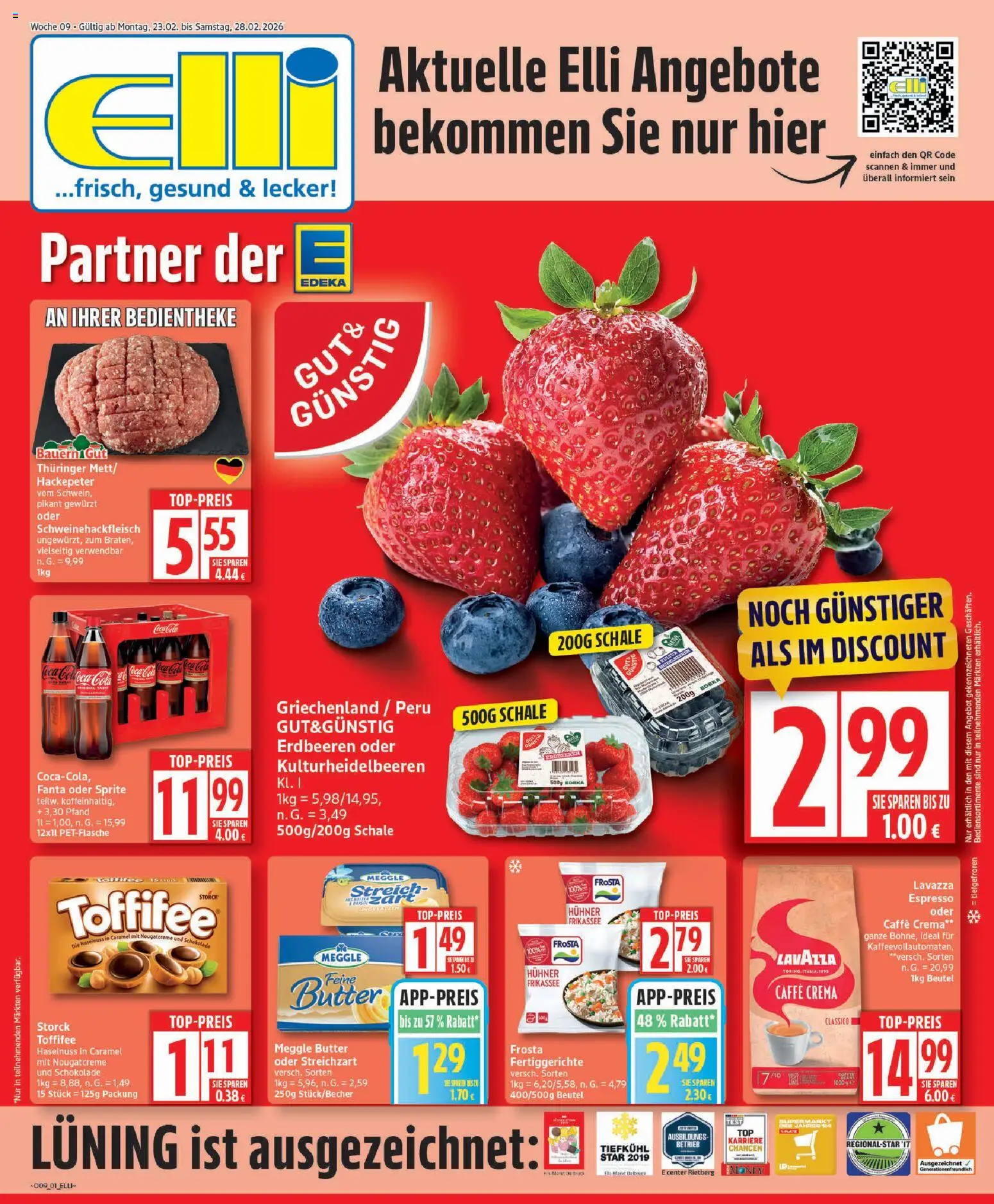 Vorschau von dem Prospekt des Geschäftes Elli Markt, gültig ab dem 23.02.2026 - Schokolade, Erdbeeren, Cola, Lavazza, Frosta, Fanta, Sprite, Meggle butter