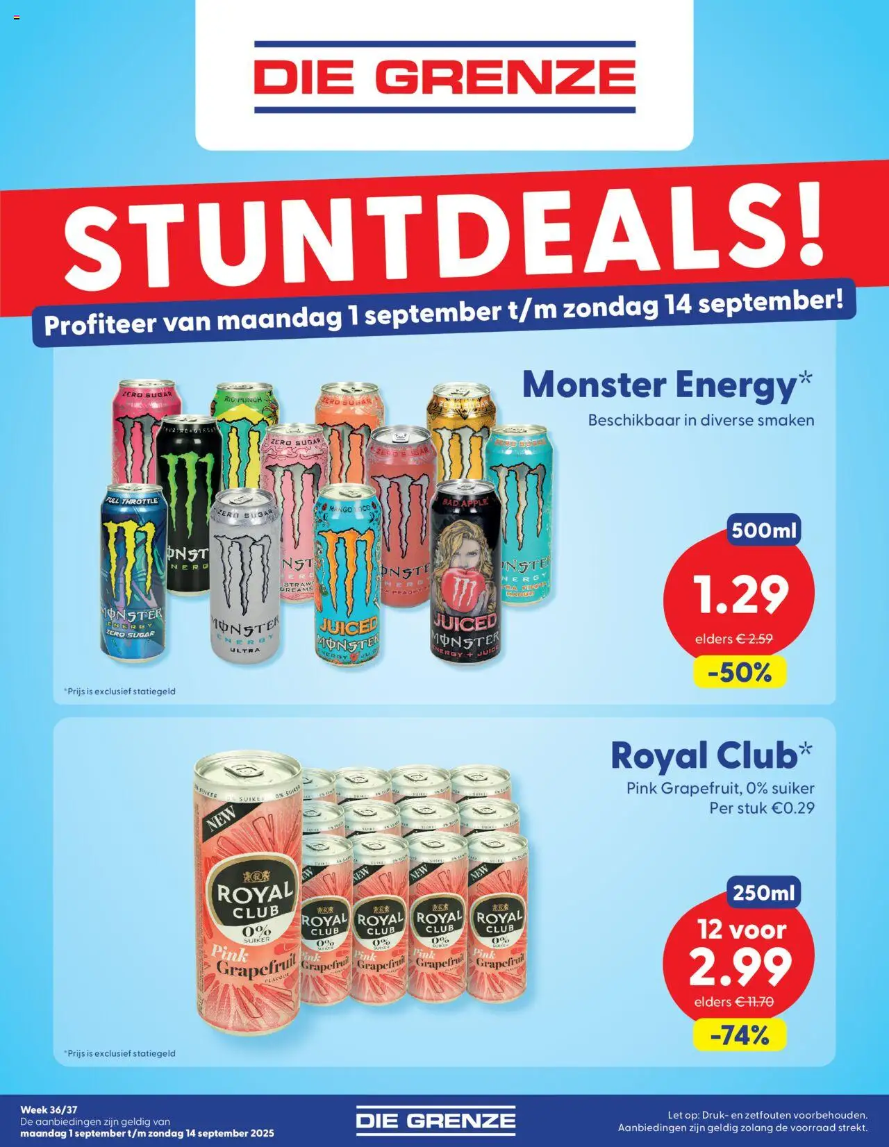 Die Grenze shop Folder week 36/37 geldig vanaf 01-09-2025 - Paginanummer 1 - Mango, Monster, Monster Energy, Grapefruit, Bad, Suiker
