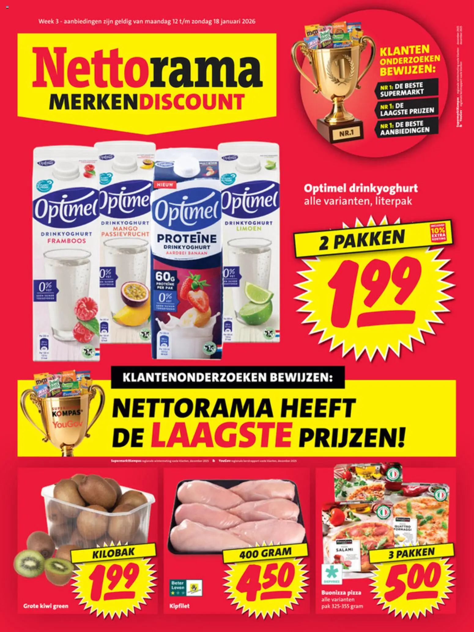 Voorbeeld van Folder van winkel Nettorama geldig vanaf 12-01-2026 - Pizza, Mango, Kiwi, Aardbei, Banaan, Limoen, Salami, Proteïne
