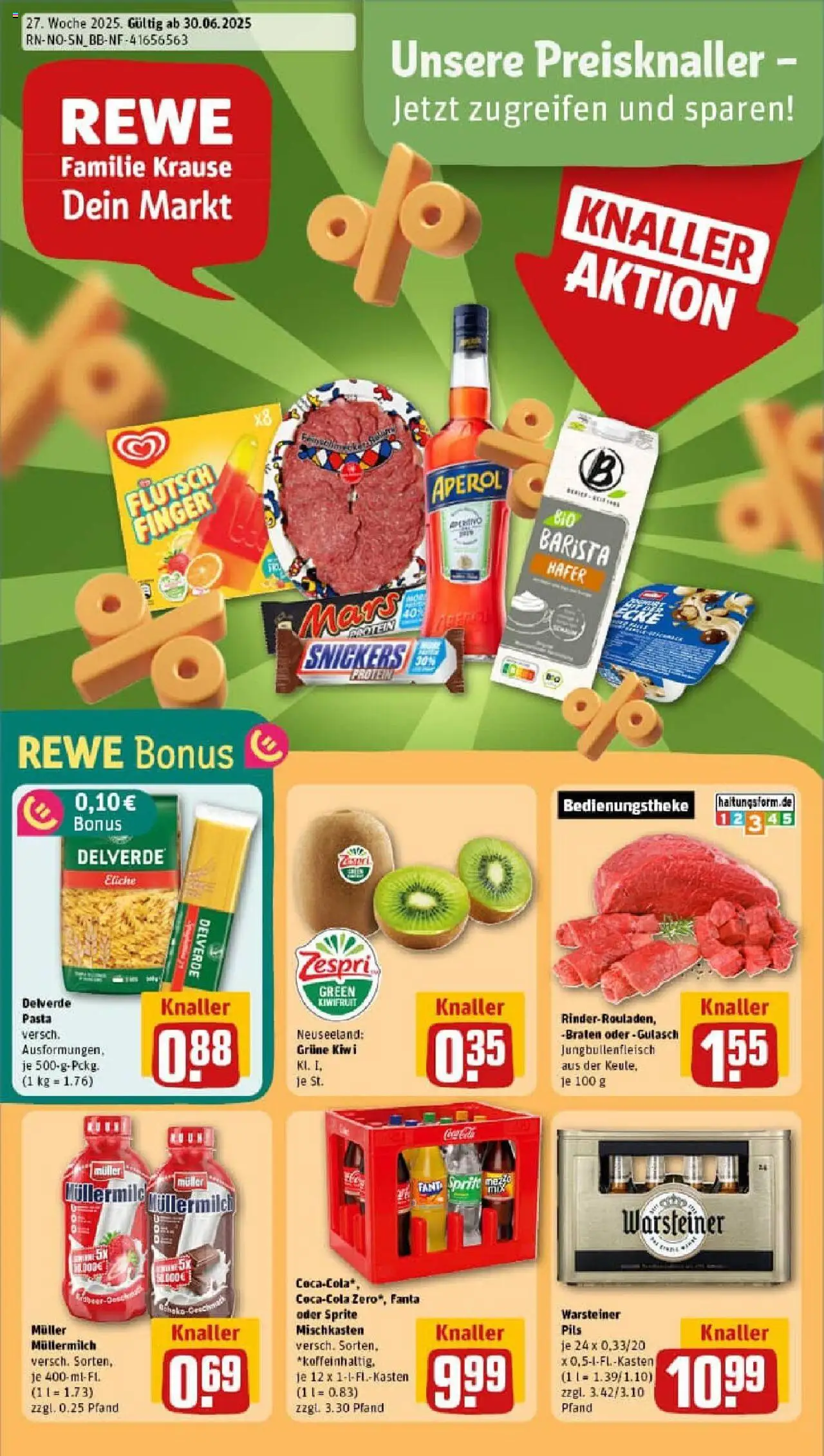 REWE Prospekt ab 29.06.2025 nächste Woche - Prospekt Stadtoldendorf - Gulasch, Kiwi, Mars, Warsteiner, Snickers, Fanta, Sprite, Muller mullermilch