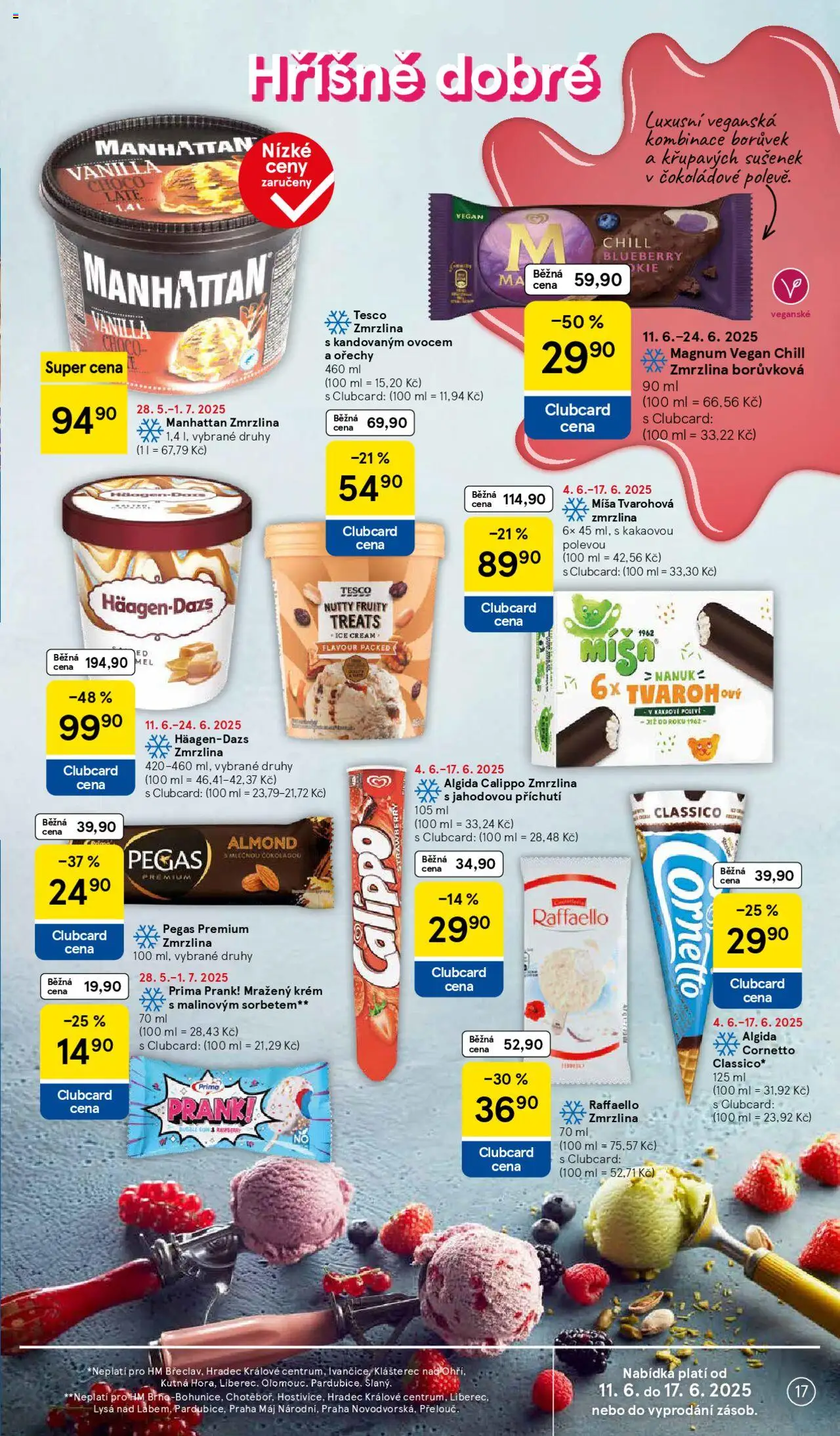 TESCO leták od 11.06.2025 - Akční "Hypermarket" leták - strana 17 - Zmrzlina, Ořechy, Raffaello, Manhattan, Magnum, Zmrzlina Manhattan, Manhattan zmrzlina, Krém