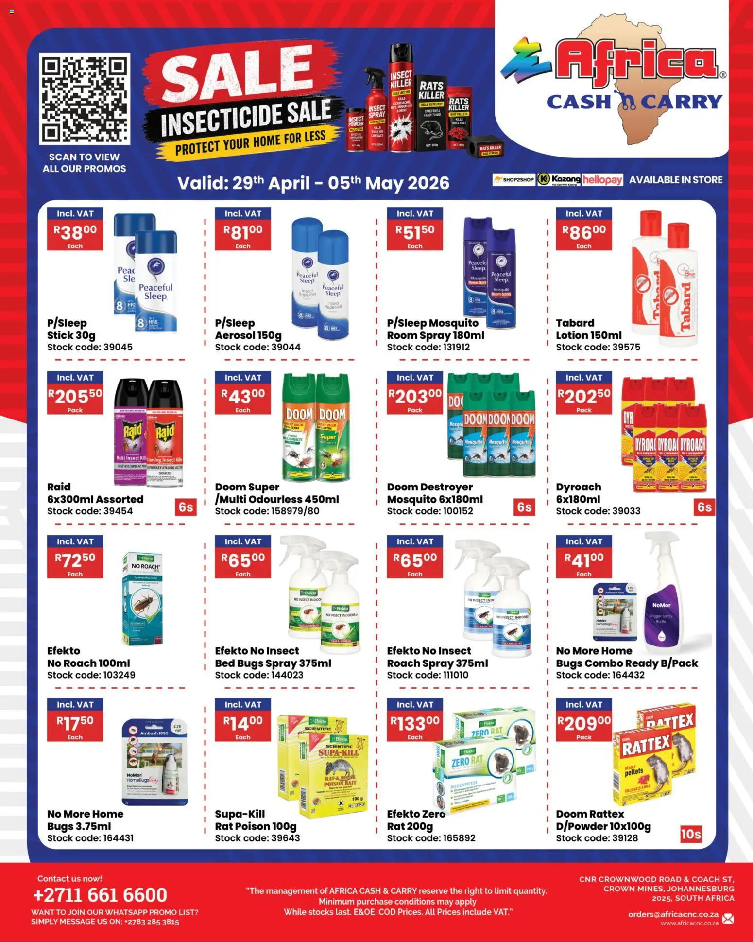 Preview of Africa Cash & Carry flyer valid from 29/04/2026 - Bed, Mouse, Stock, Powder, Lotion, Room spray