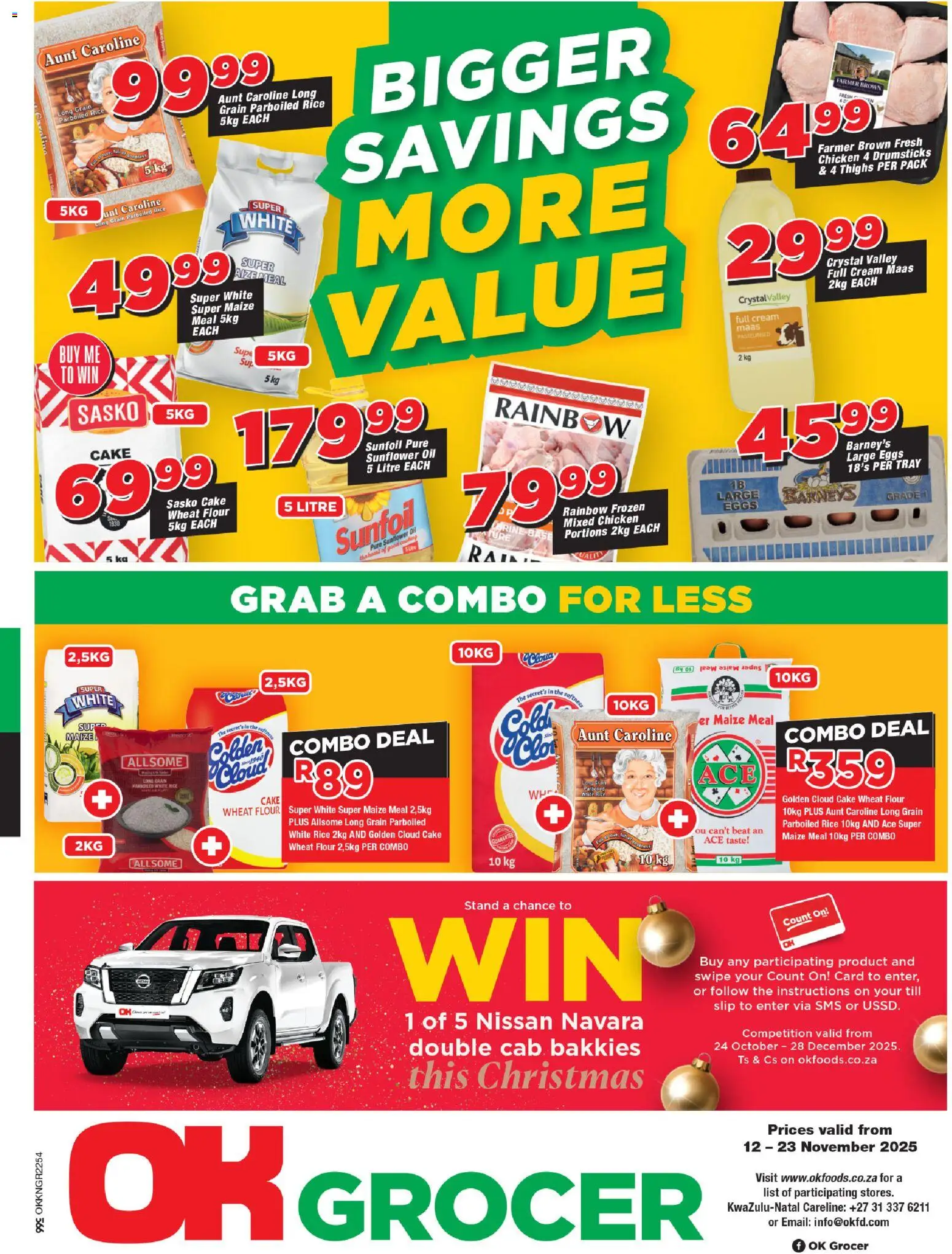 Preview of OK Foods flyer valid from 12/11/2025 - Cake, Chicken, Rice, Cream, Flour, Maize meal, Thighs, Tray