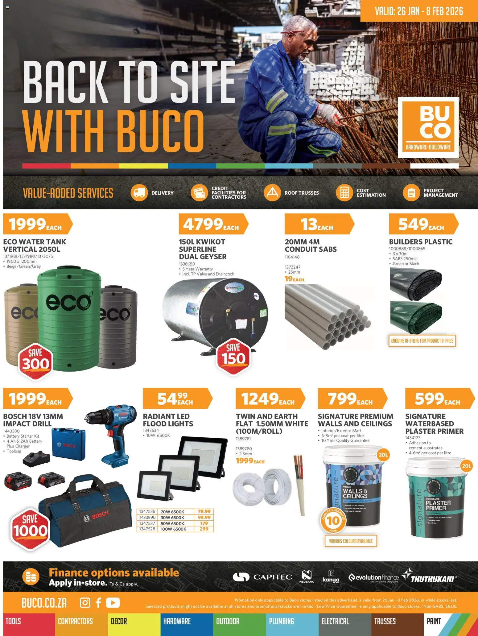 Preview of BUCO flyer valid from 26/01/2026 - Water, Paint, Battery, Coat, Drill, Primer, Plaster primer, Valve