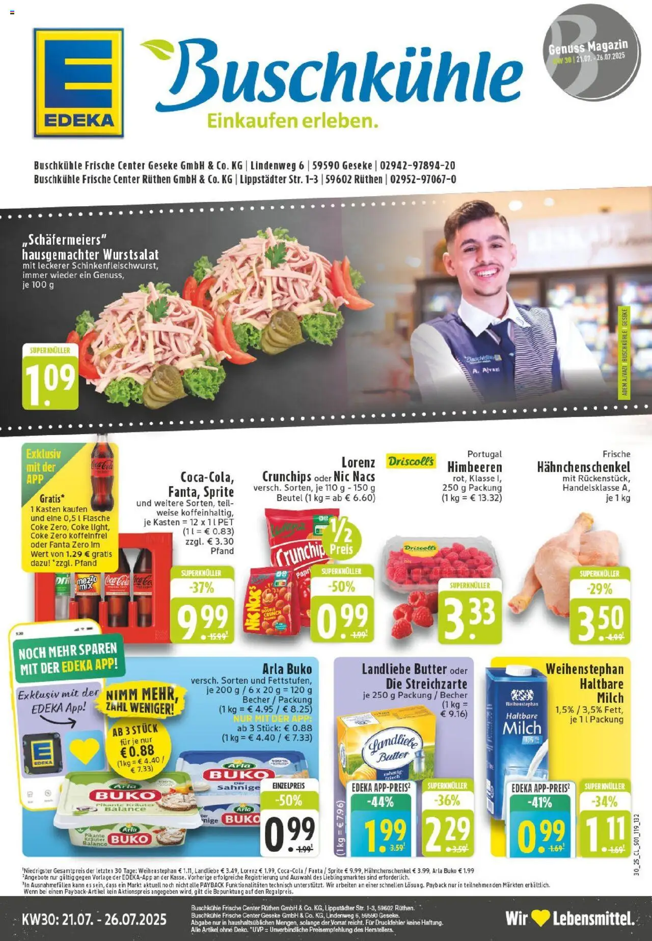 EDEKA Prospekt ab 20.07.2025 - Prospekt Geseke Online - Chips, Butter, Himbeeren, Milch, Magazin, Sprite, Haltbare milch, Arla buko