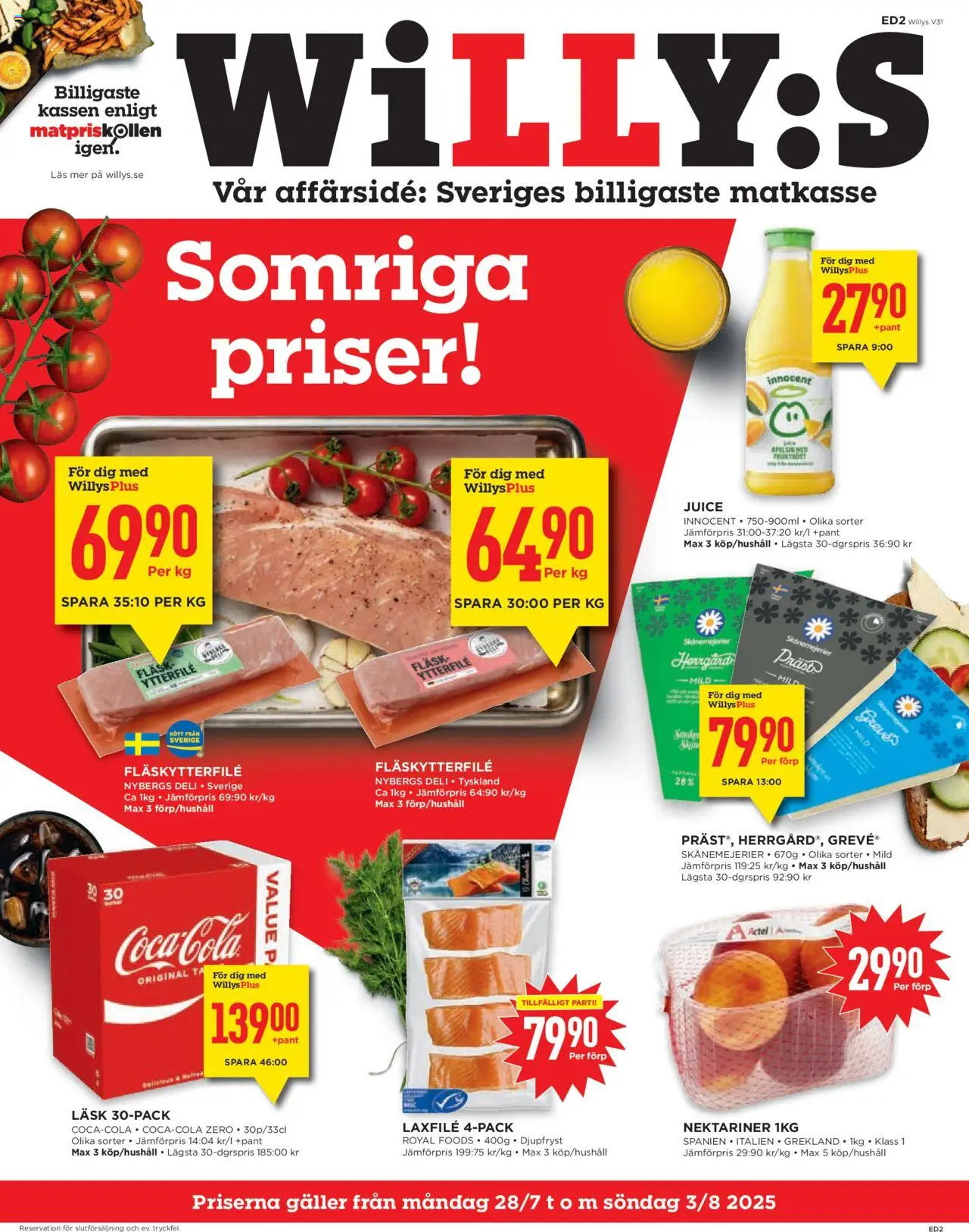Aktuella reklamblad Willys är giltig 28/07 2025 > Veckans Erbjudanden gäller från 28/07/2025 till 03/08/2025 sidnummer 1