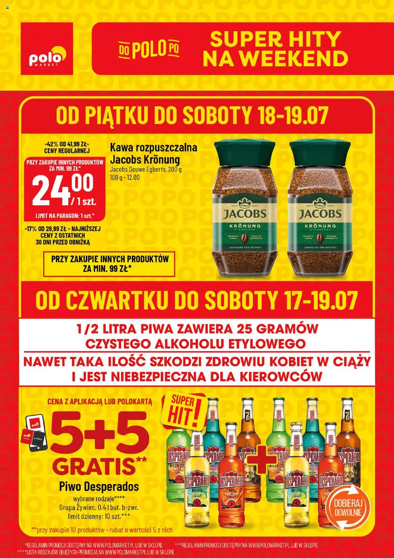POLOmarket gazetka promocyjna (17.07.2025) - Nowa ulotka - Numer strony 1 - Kawa, Promocja, Piwo, Desperados, Melon, Mojito, Kawa rozpuszczalna, Piwo Desperados