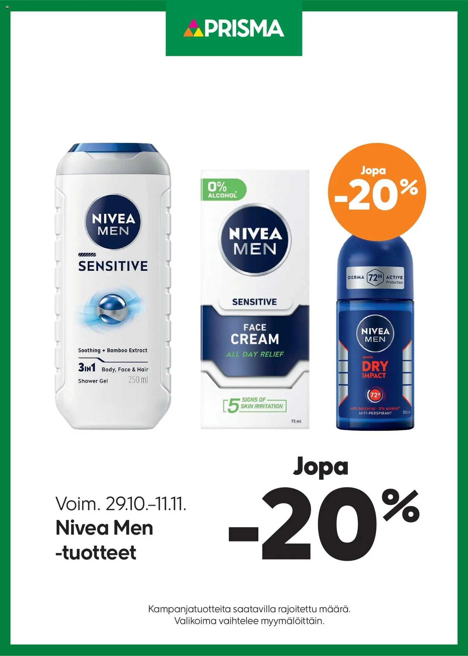 Kaupan Prisma Tarjoukset Nivea Men esikatselu, voimassa 29/10/2025