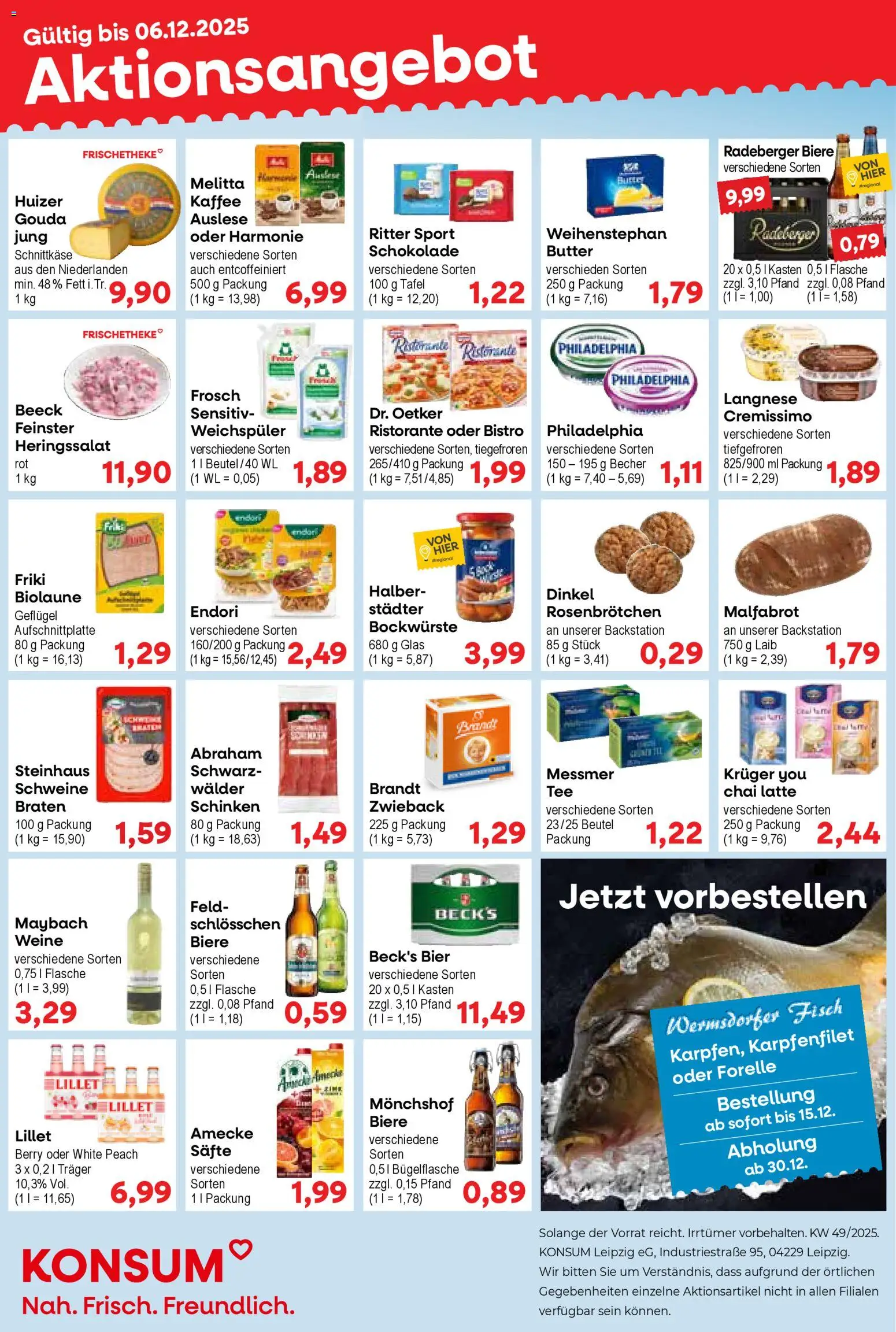 Vorschau von dem Prospekt des Geschäftes KONSUM Leipzig, gültig ab dem 01.12.2025 - Kaffee, Lillet, Schokolade, Bier, Philadelphia, Messmer, Monchshof, Cremissimo