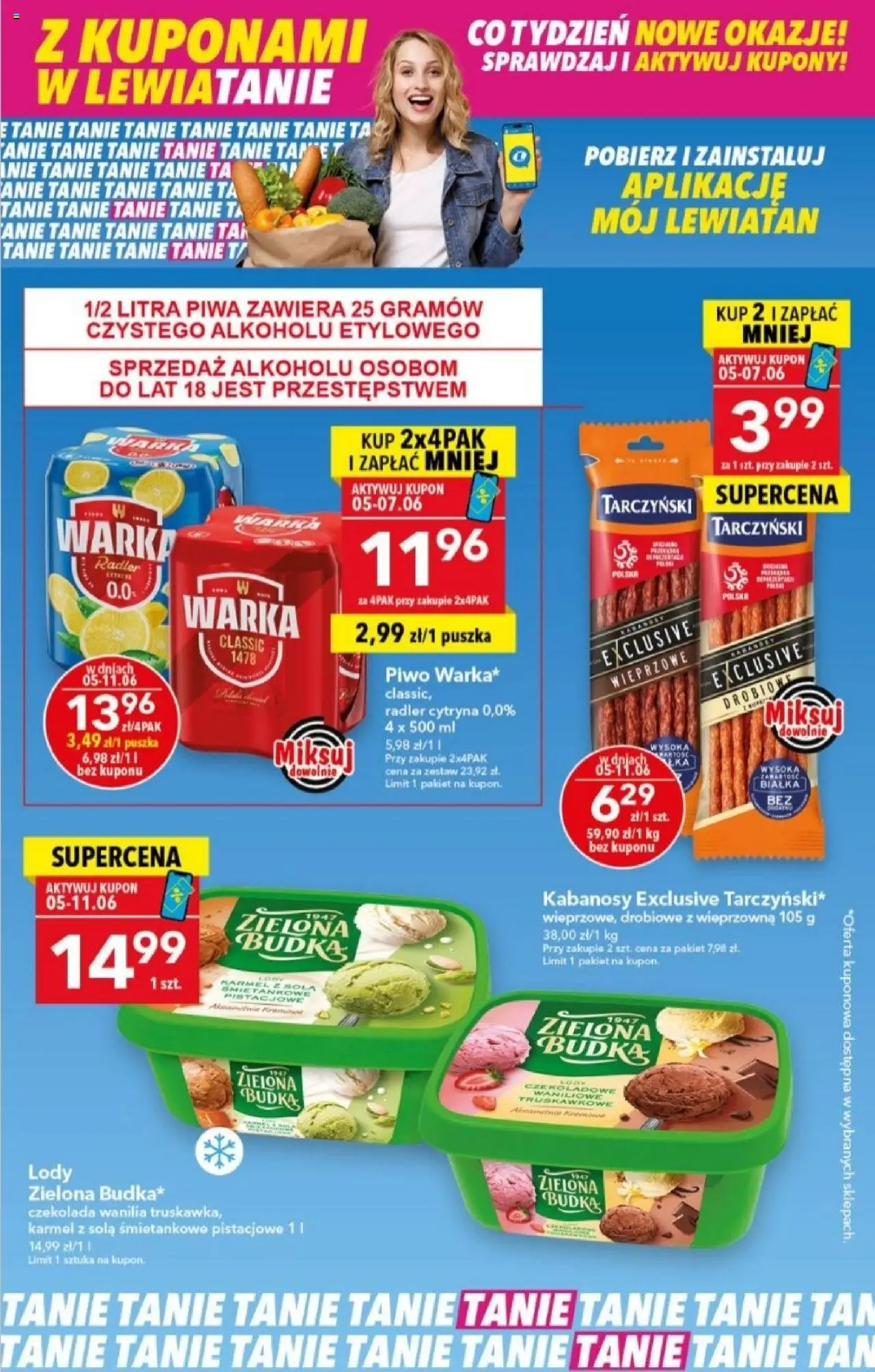 Lewiatan gazetka od 05.06.2025 - Promocje "Z Kuponami w Lewiatanie" - Numer strony 1 - Cytryna, Radler, Warka radler, Kabanosy, Piwo Warka, Piwo, Lody, Wanilia