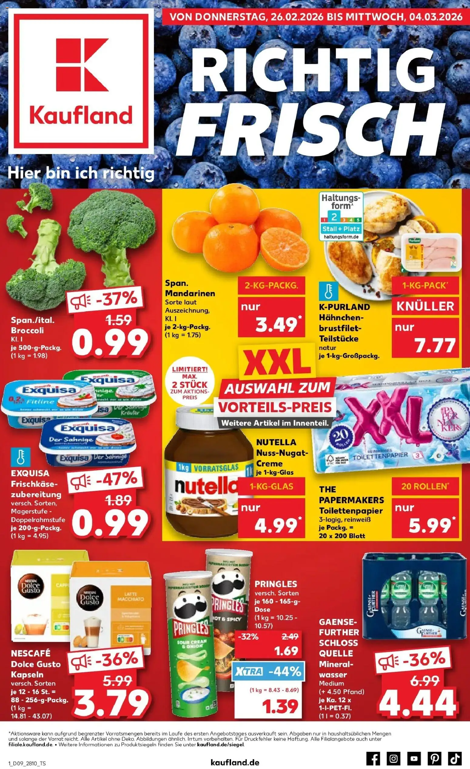 Vorschau von dem Prospekt des Geschäftes Kaufland, gültig ab dem 26.02.2026 - Nutella, Toilettenpapier, Pringles, Dolce gusto, Nescafe, Creme, Exquisa, Frischkase