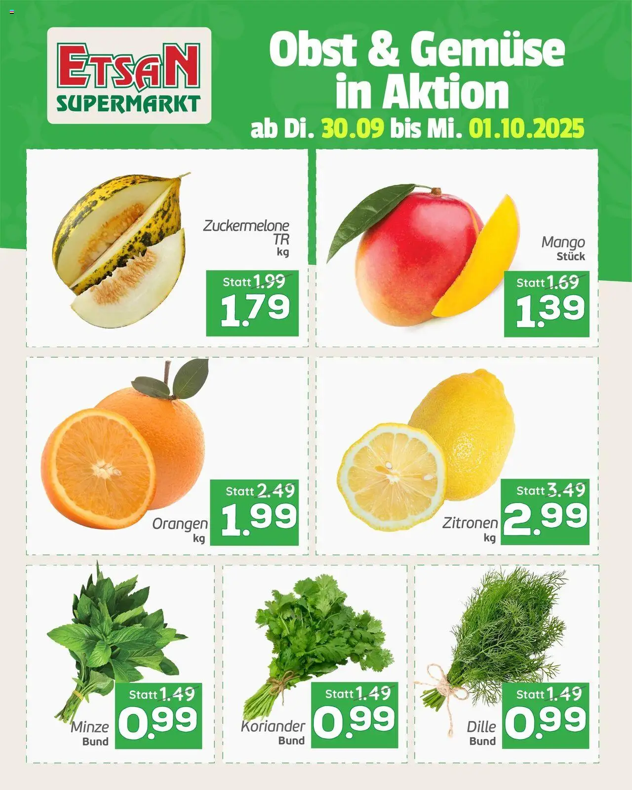  ETSAN Obst und Gemüse ab (30.09.2025 - 01.10.2025) - Seite 1 - Mango, Gemüse, Obst, Orangen