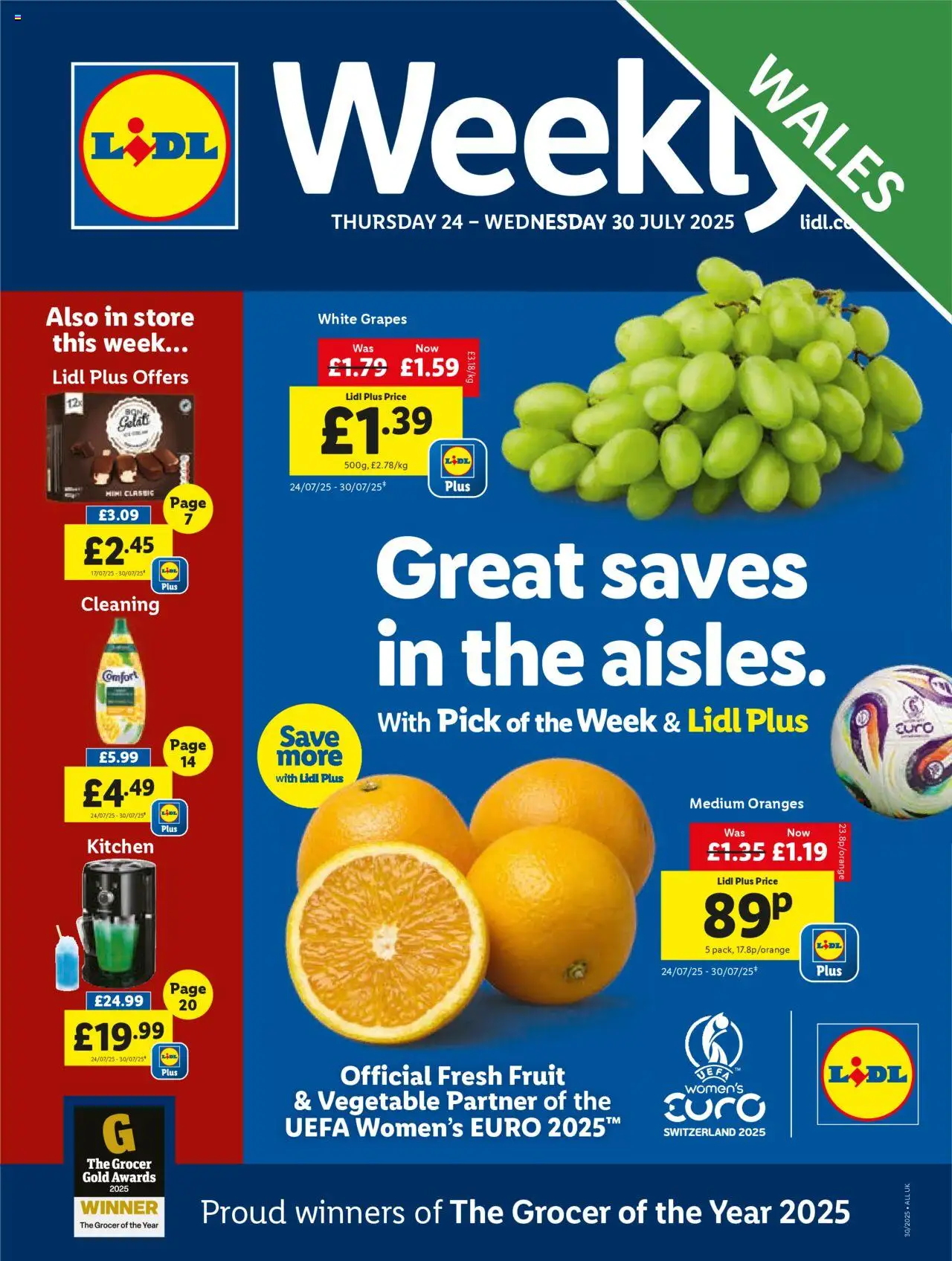 Lidl shop Lidl Weekly Wales valid from 24/07/2025 - Page number 1 - Fruit, Grapes, Kitchen, Oranges