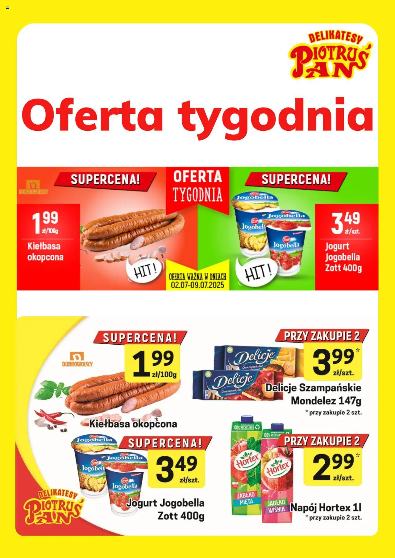 Piotruś Pan Promocje od 02.07.2025 - Nowa Gazetka - Numer strony 1 - Jogurt, Kiełbasa, Mięta, Delikatesy