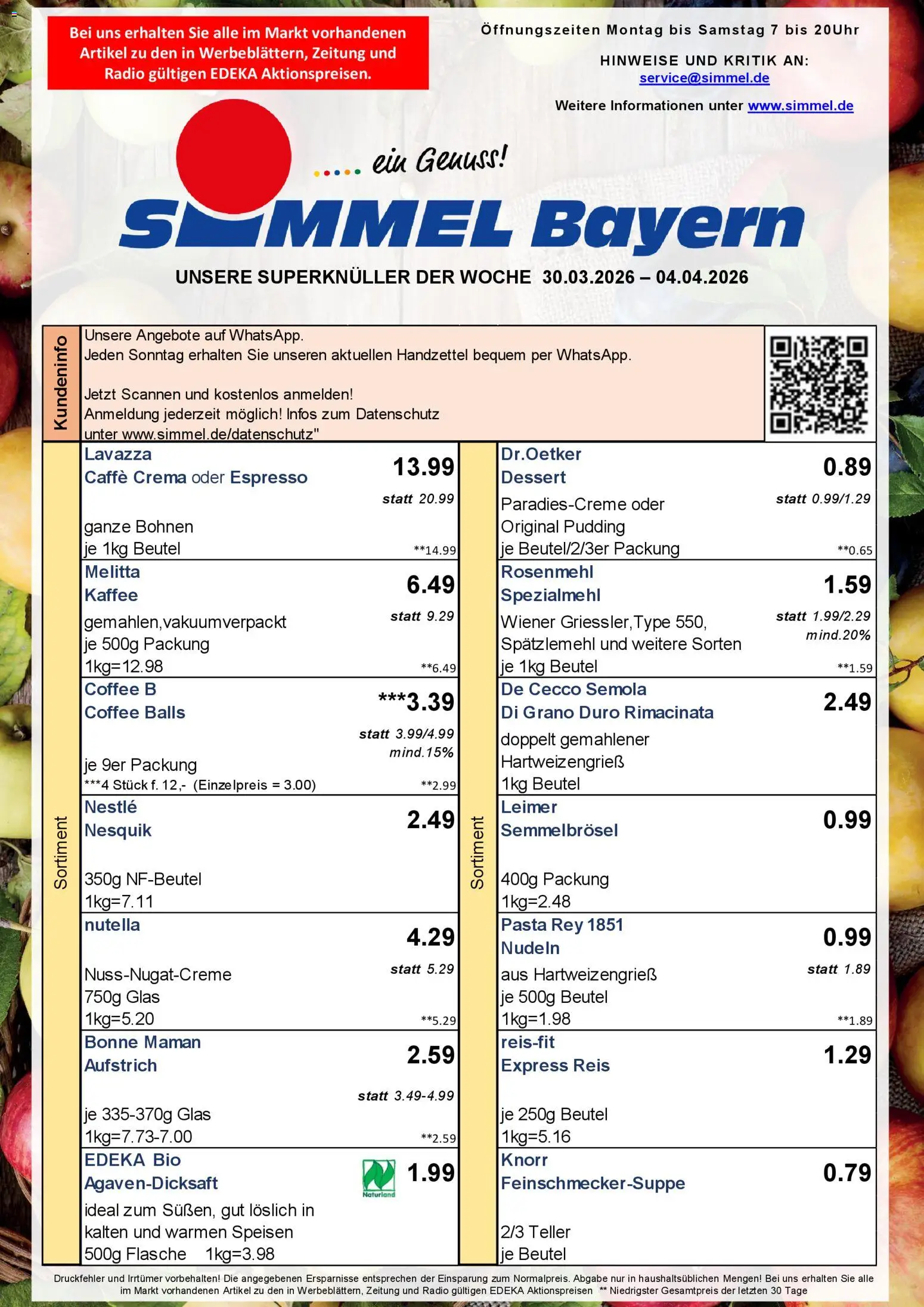Vorschau von dem Prospekt des Geschäftes Simmel, gültig ab dem 30.03.2026 - Pasta, Nutella, Nudeln, Reis, Lavazza, Pudding, Knorr, Nesquik