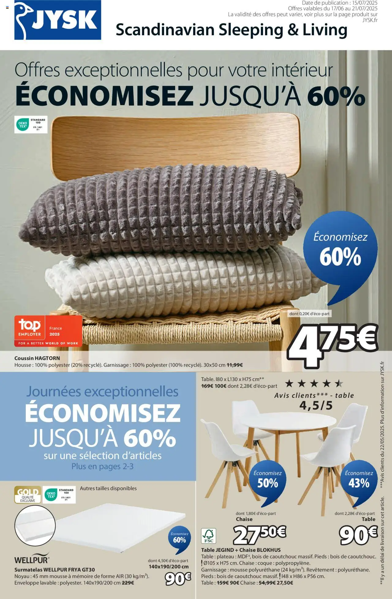 Offres exceptionnelles pour votre intérieur de la boutique Jysk valable du 17/07/2025 - Page numéro 1