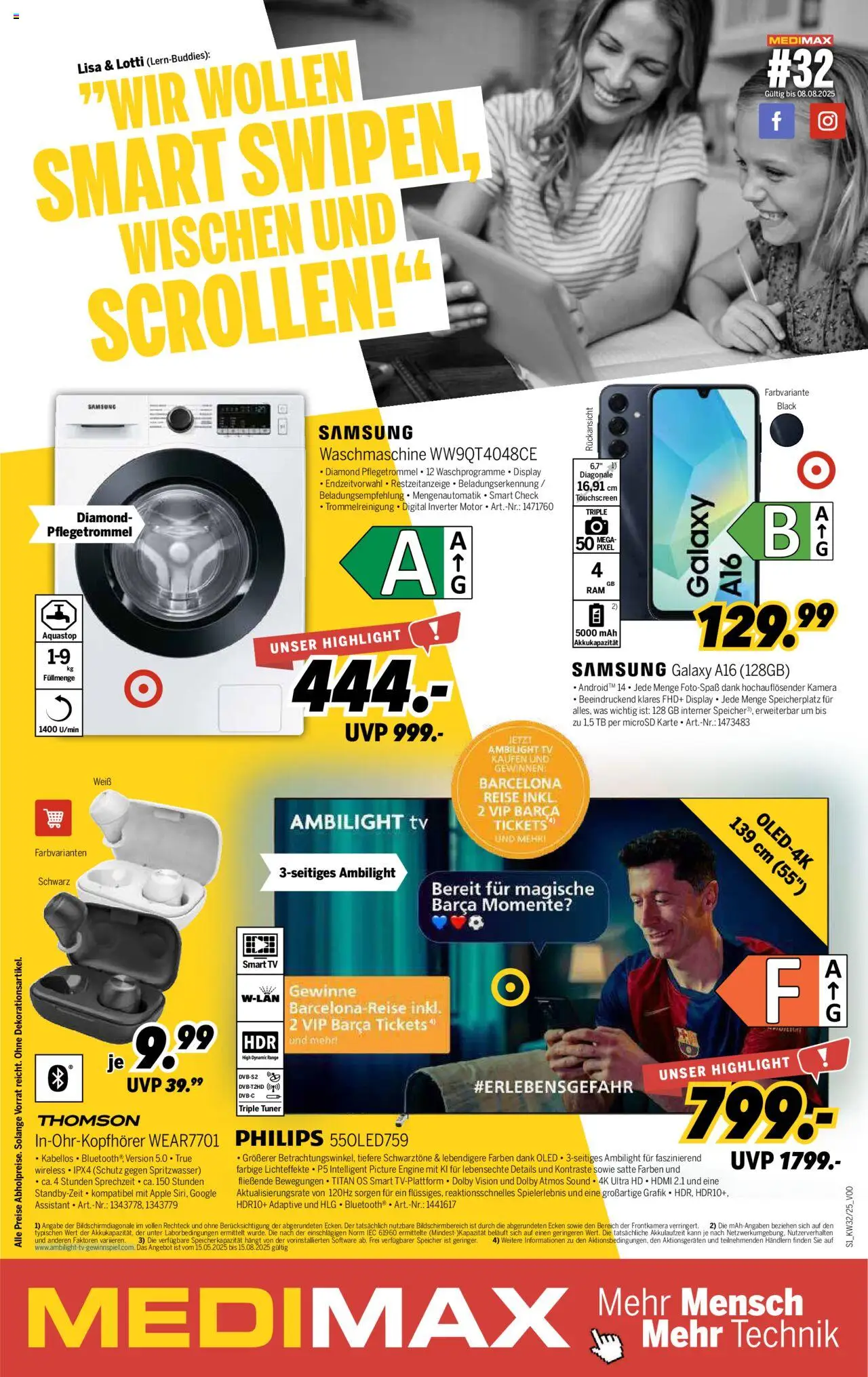 Medimax Prospekt (vom 02.08.2025 - 08.08.2025) - Apple, Samsung, Waschmaschine, TV, Philips, Kamera, Smart TV