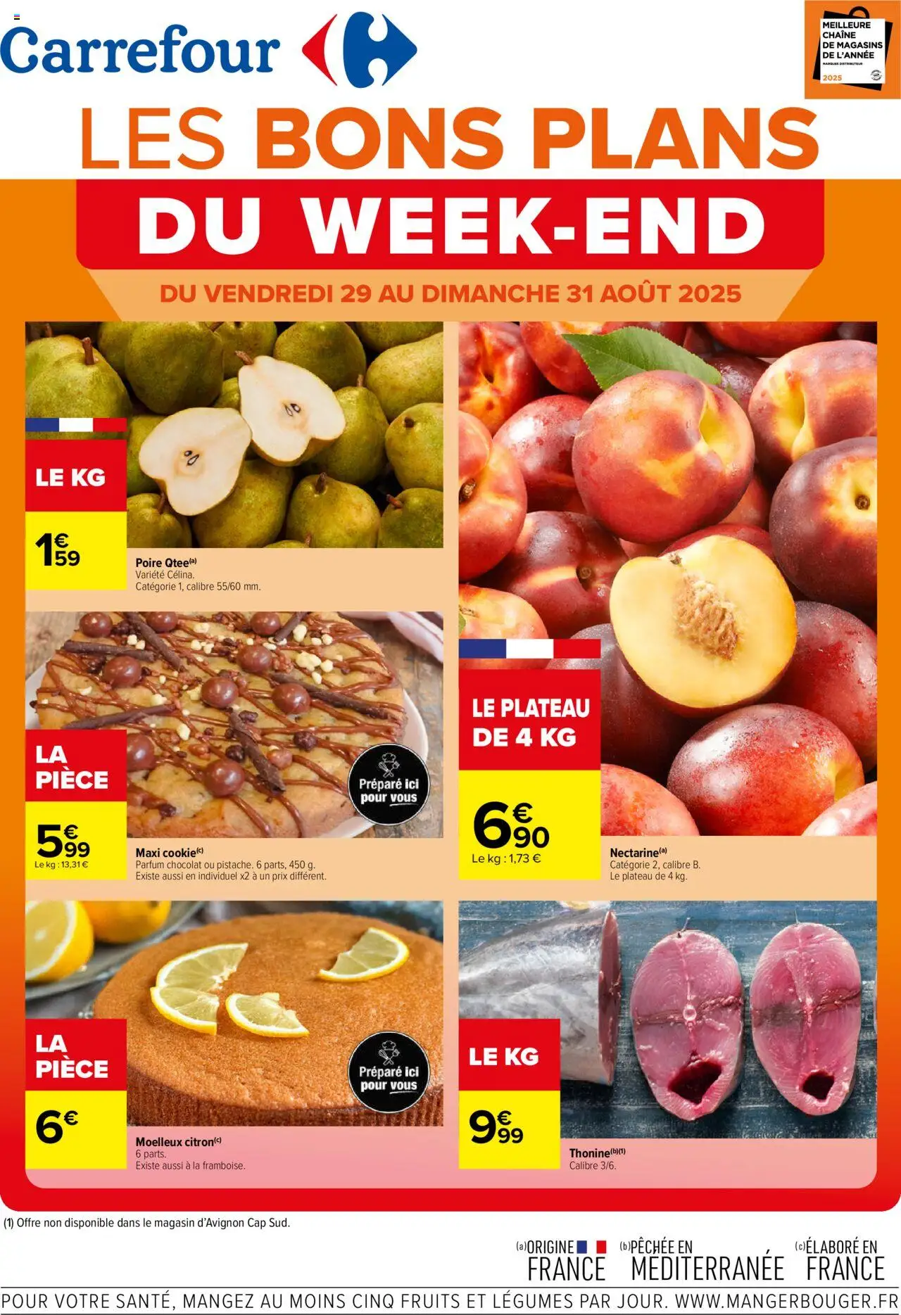 Catalogue les bons plans du week-end de la boutique Carrefour valable du 29/08/2025 - Page numéro 1 - Distributeur, Parfum, Chocolat, Fruits, Poire, Plateau