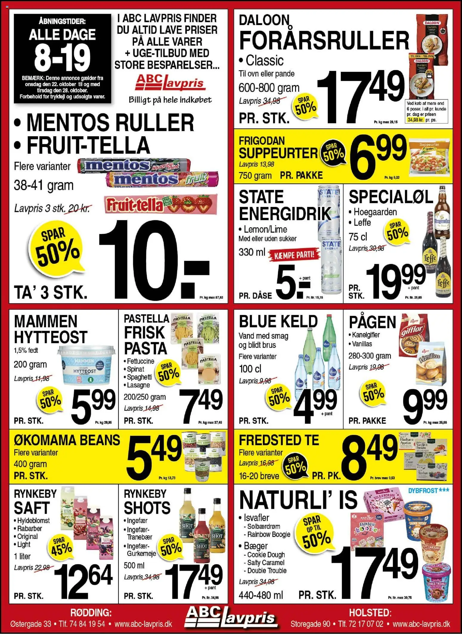 Abc Lavpris tilbudsavis gyldig fra 22/10/2025 - side 1 - Is, Pasta, Ovn, Spaghetti, Spinat, Sukker, Isvafler, Kanelgifler