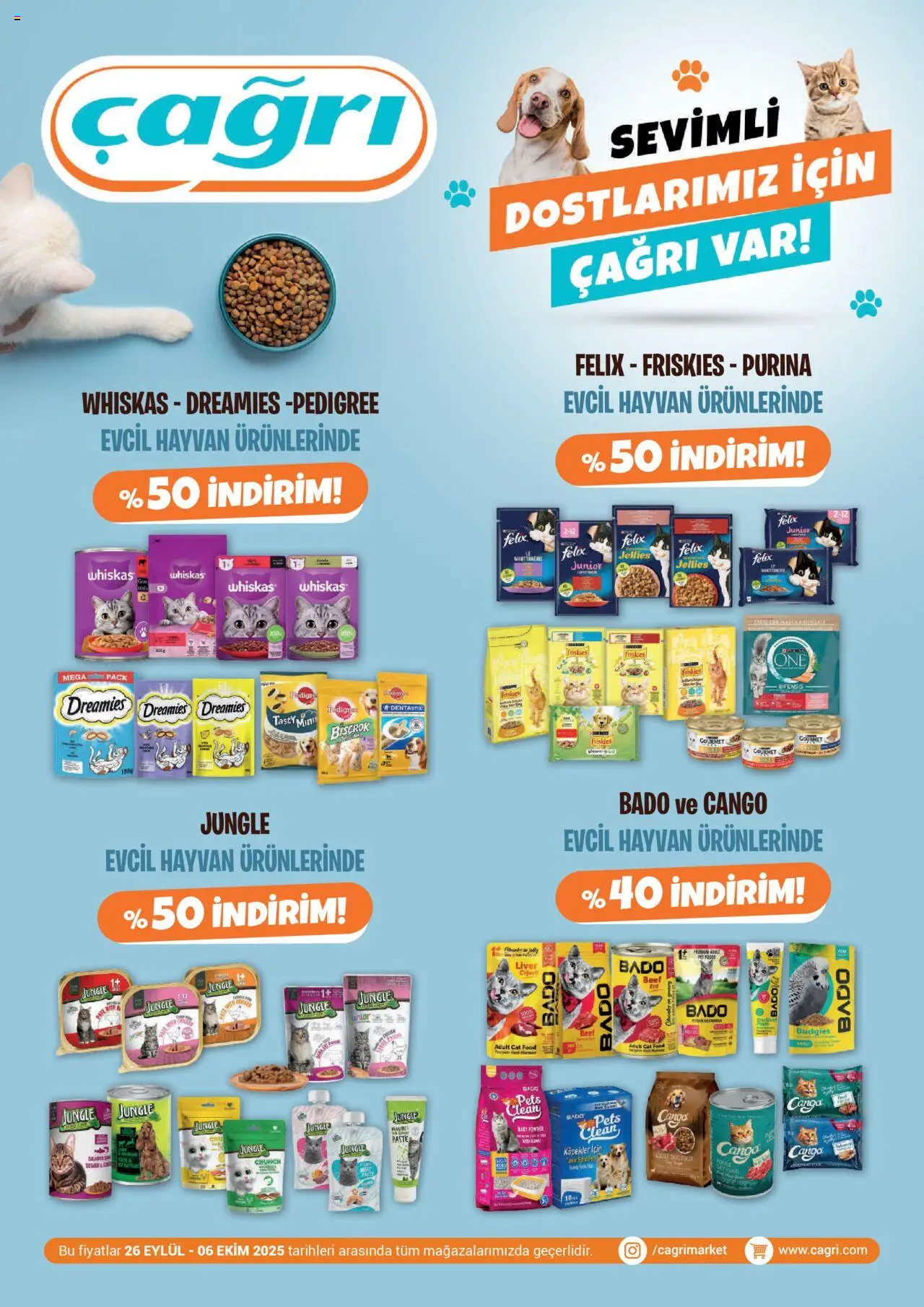 Çağrı Market Sevimli Dostlarımız İçin Çağrı Var! (26 Eylül 2025) - Indirim, Broşür - Sayfa numarası 1