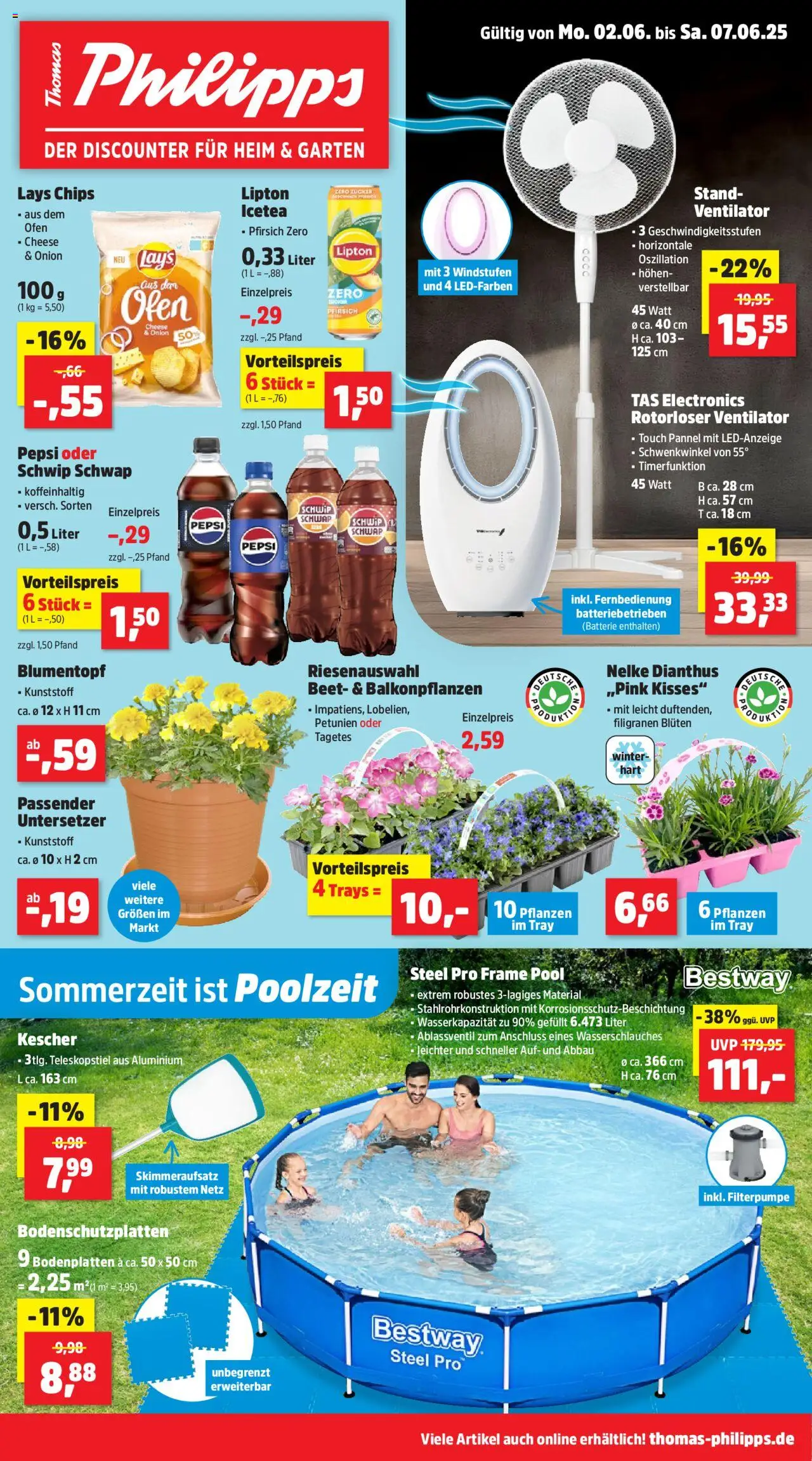 Thomas Philipps Prospekt ab 02.06.2025 > Prospekt Online - Chips, Ventilator, Batterie, Pfirsich, Zucker, Blumentopf, Pepsi, Schwip schwap
