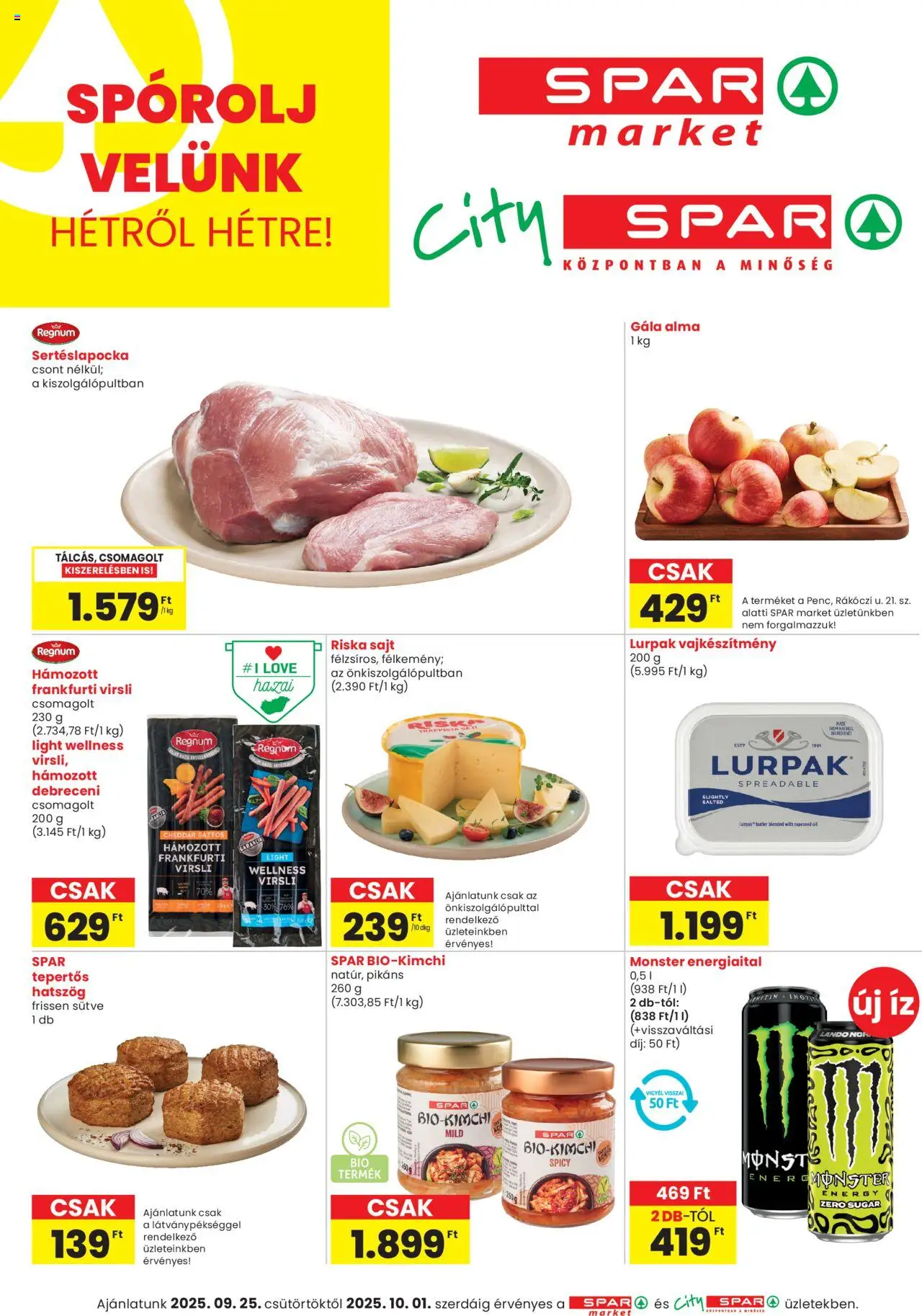 Spar Market aktuális szórólap, érvényes 2025.09.25.-től - 1 oldal