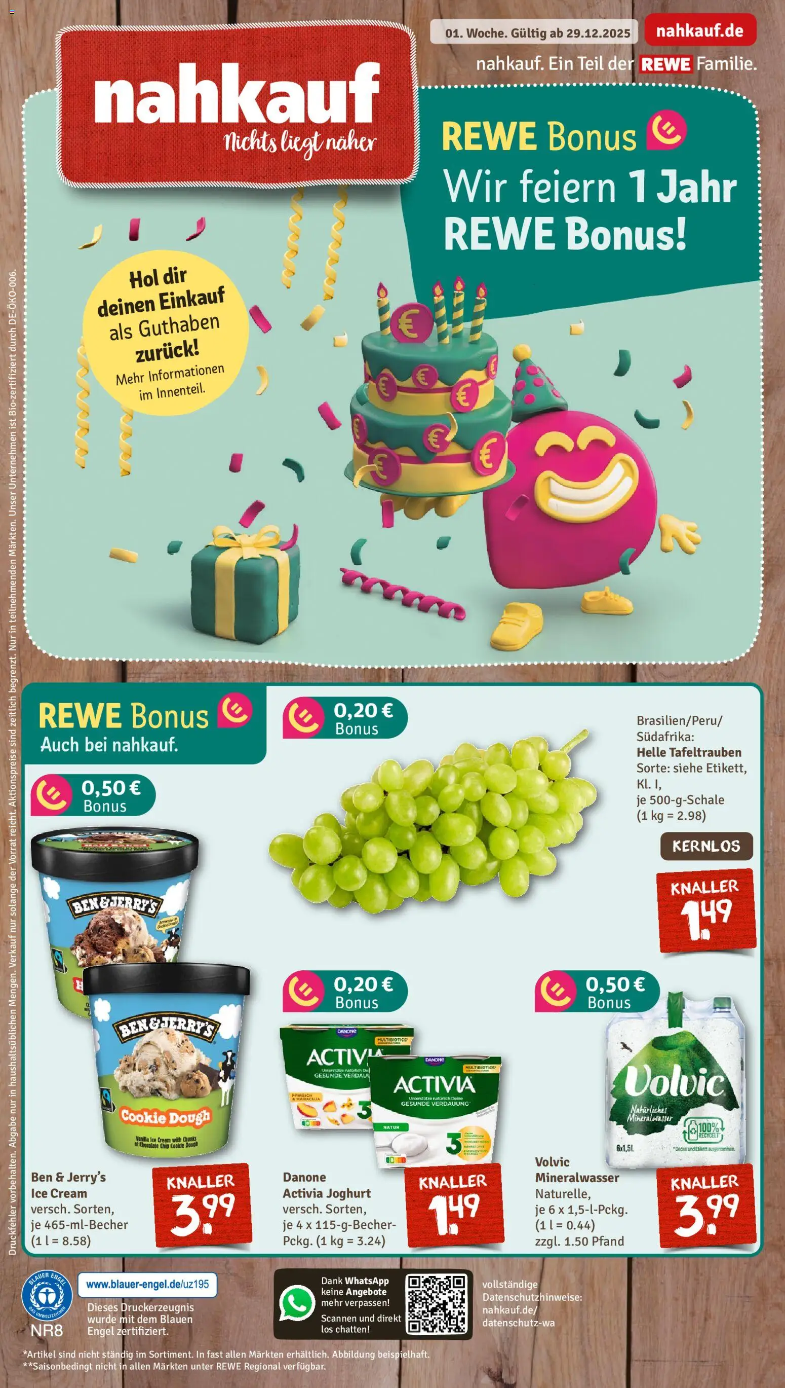 Vorschau von dem Prospekt des Geschäftes Nahkauf, gültig ab dem 28.12.2025 - Joghurt, Mineralwasser, Volvic, Ben & Jerry's, Activia