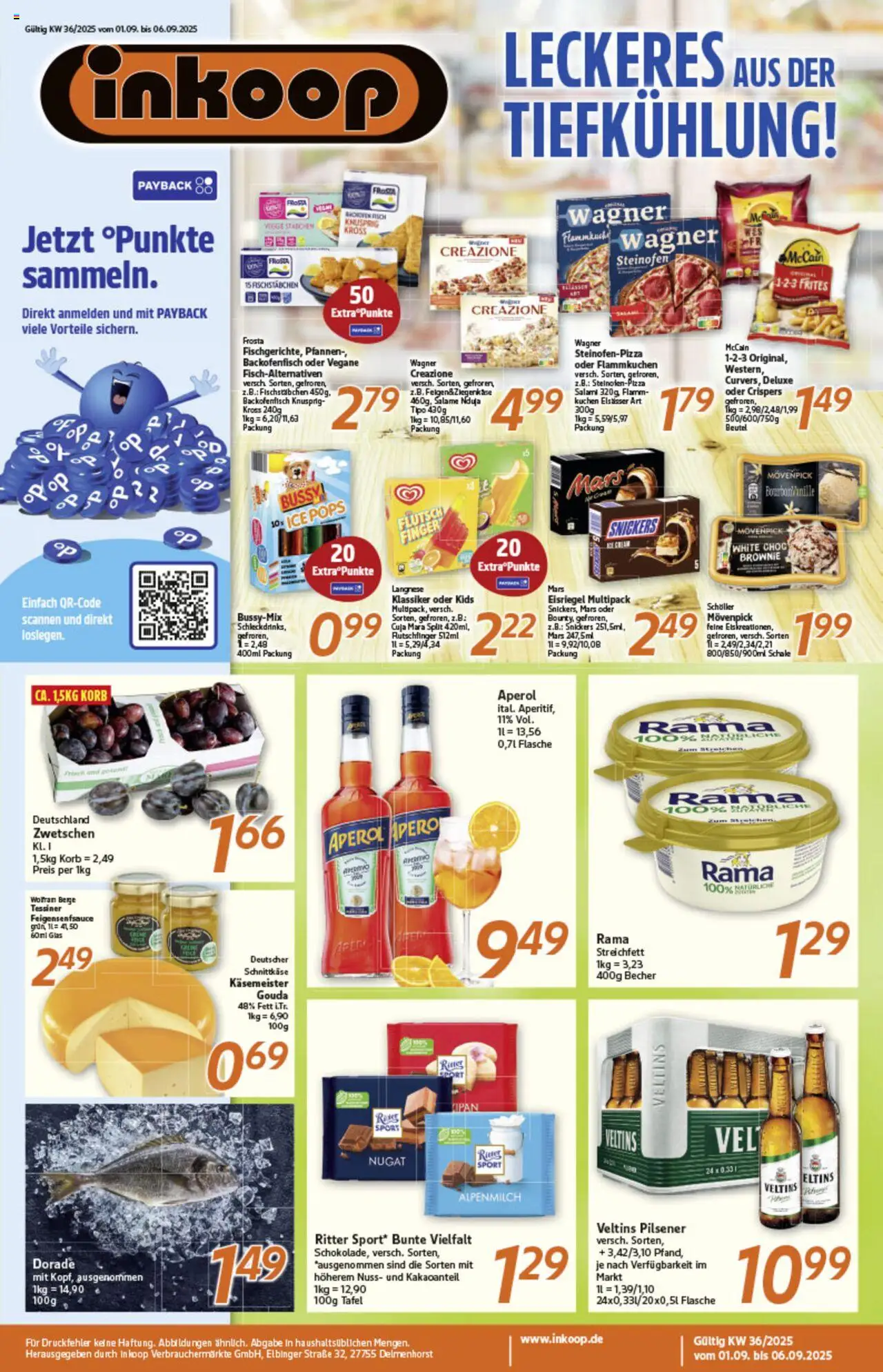 Inkoop Prospekt (vom 01.09.2025 - 06.09.2025) - Kuchen, Aperol, Mars, Veltins, Gouda, Rama, McCain, Fischstabchen