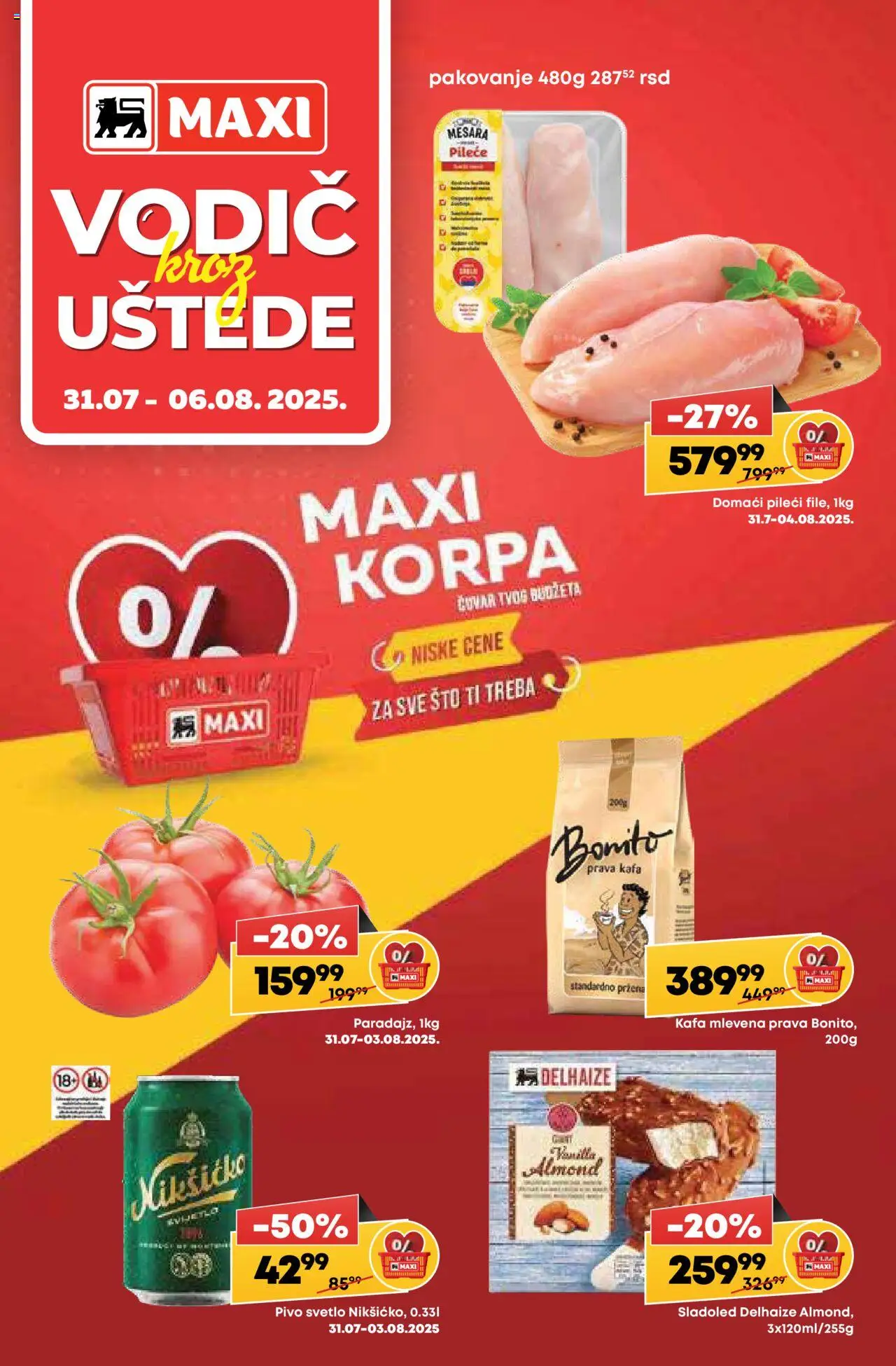 Maxi katalog važi od 31.07.2025 - stranica 1 - Sladoled, Kafa, Pivo, Sto, Korpa, Pakovanje