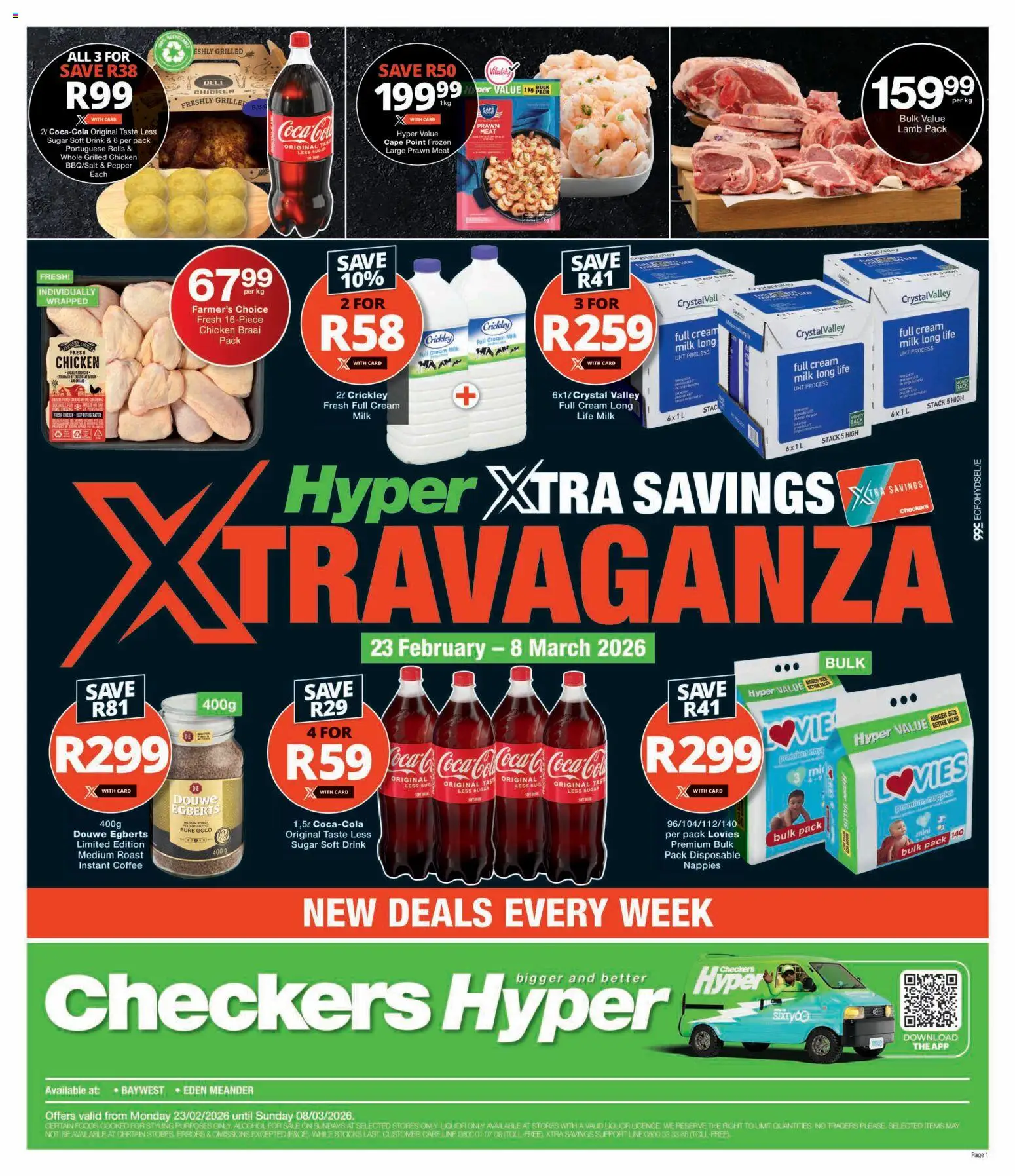 Preview of Checkers flyer valid from 23/02/2026 - Coffee, Alcohol, Chicken, Milk, Cream, Nappies, Pepper, Instant coffee