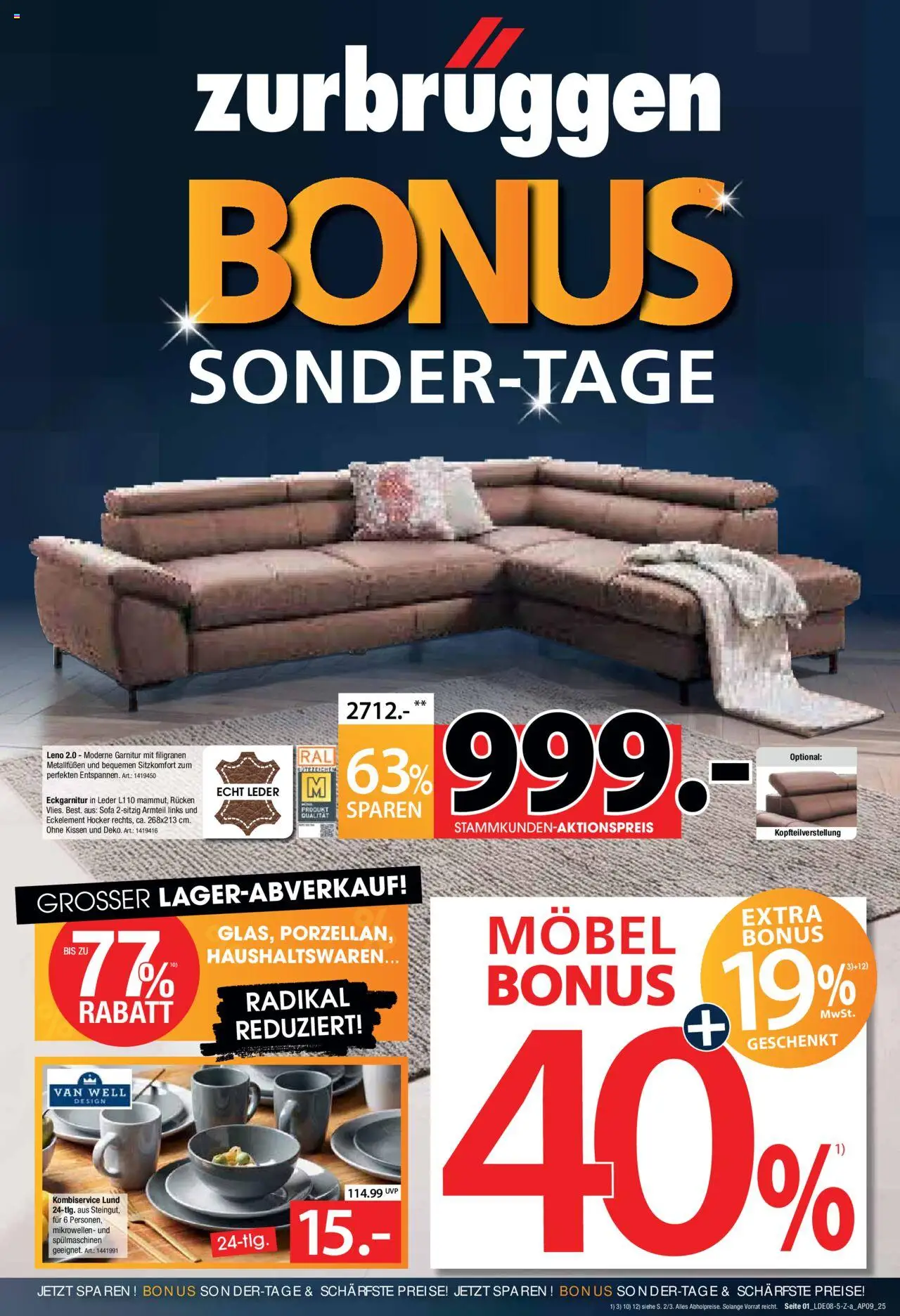 Zurbrüggen Bonus Sonder-Tage (vom 28.08.2025 - 06.09.2025) - Sofa, Kissen, Hocker