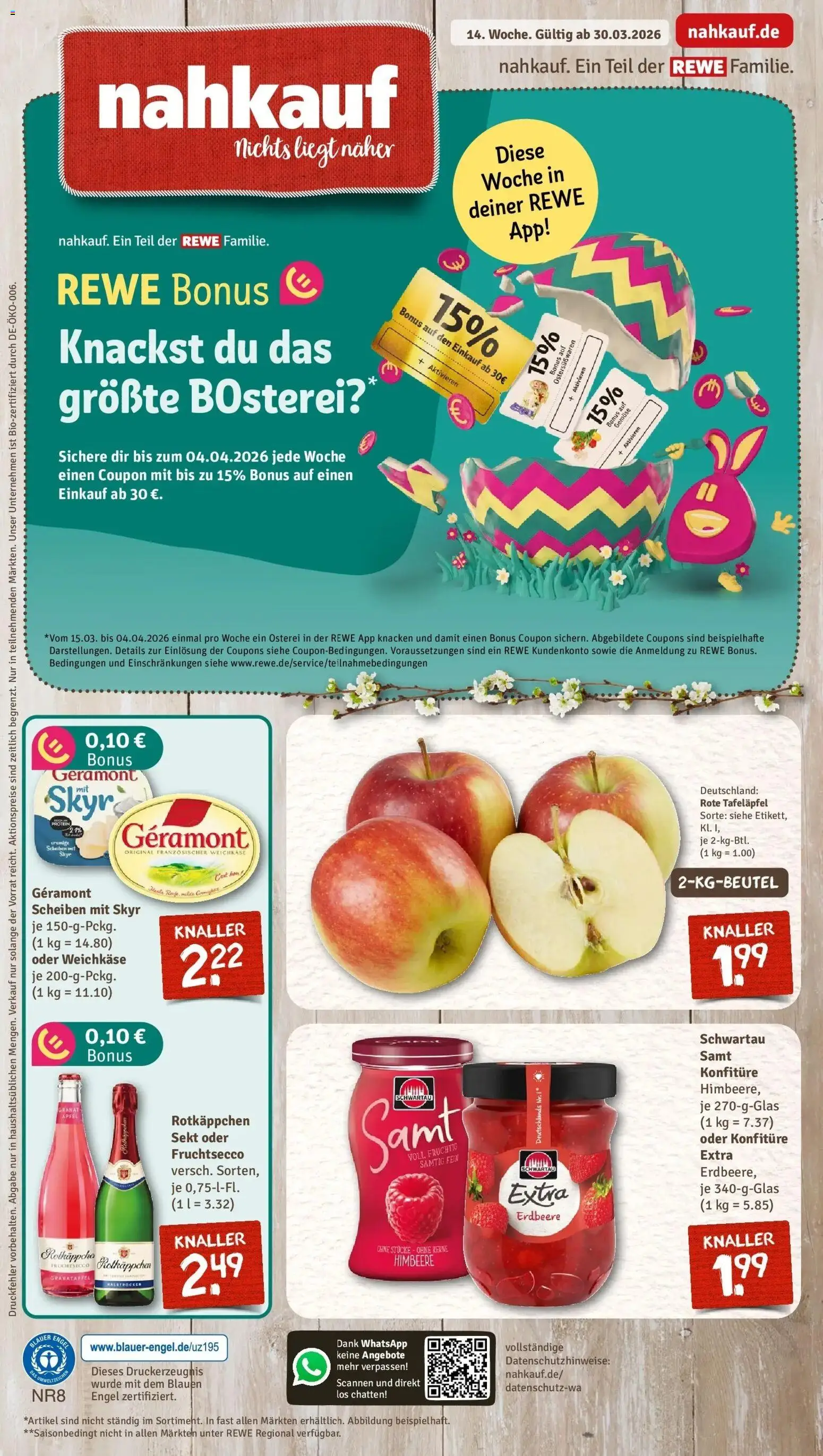Vorschau von dem Prospekt des Geschäftes Rewe, gültig ab dem 30.03.2026 - Granatapfel, Gemüse, Skyr, Himbeere, Sekt, Geramont, Fruchtsecco, Schwartau samt
