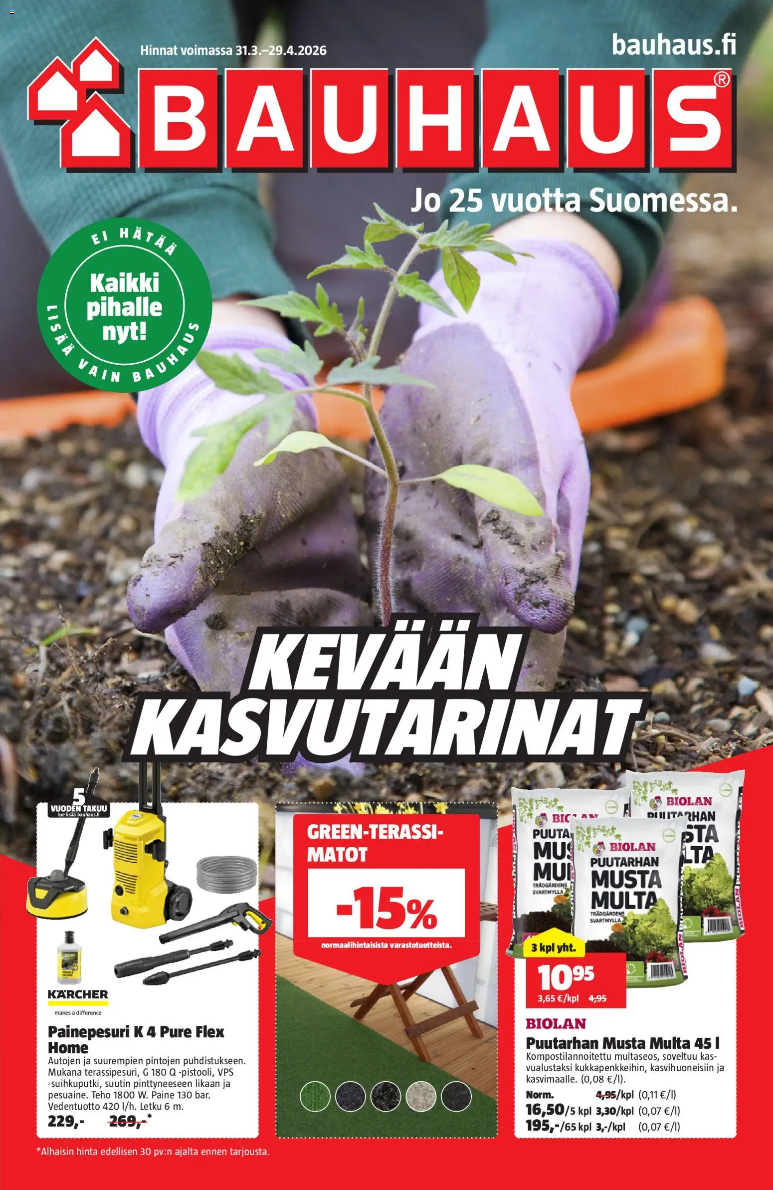 Kaupan Bauhaus Bauhaus tarjoukset esikatselu, voimassa 31/03/2026 - Painepesuri, Matot, Multa, Letku