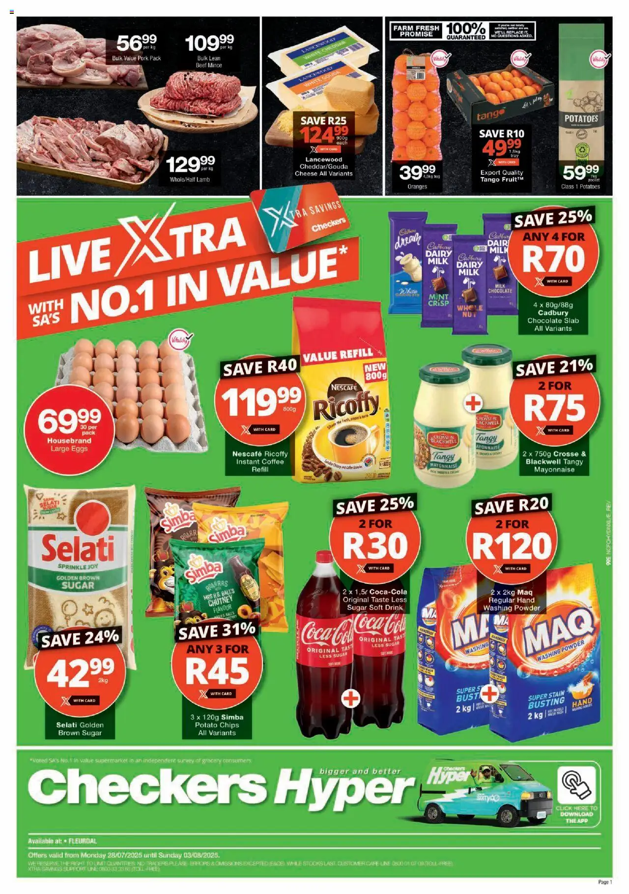 Checkers Northern Cape - Hyper July Month-End Promotion 28/07 - 03/08/2025 >> Catalogue - Eggs, Milk, Cheese, Pork, Washing powder, Chutney, Powder, Instant coffee