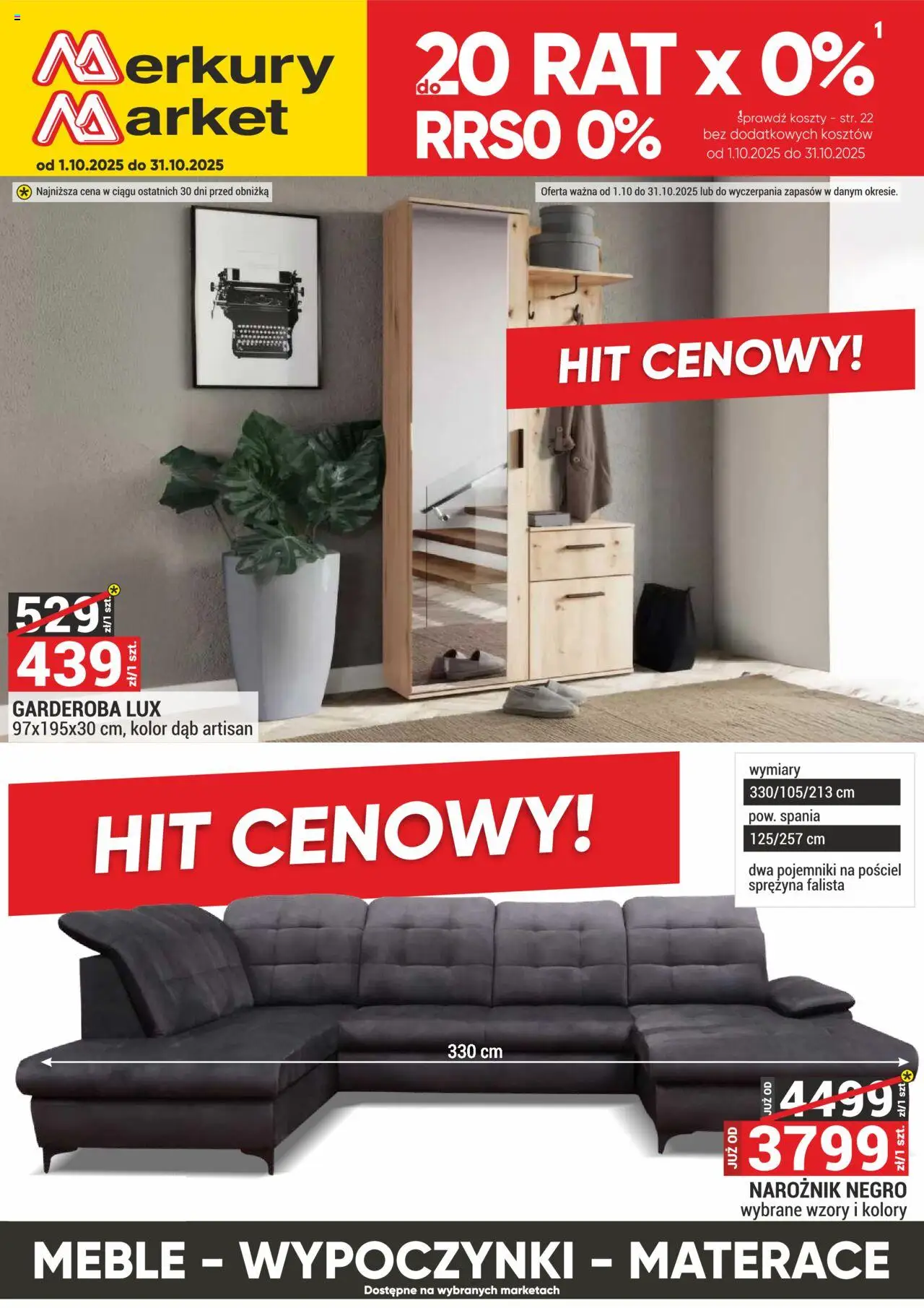 Pogląd gazetki "Meble, Wypoczynki, Materace" ze sklepu Merkury Market ważnej od 01.10.2025 - Pościel, Narożnik