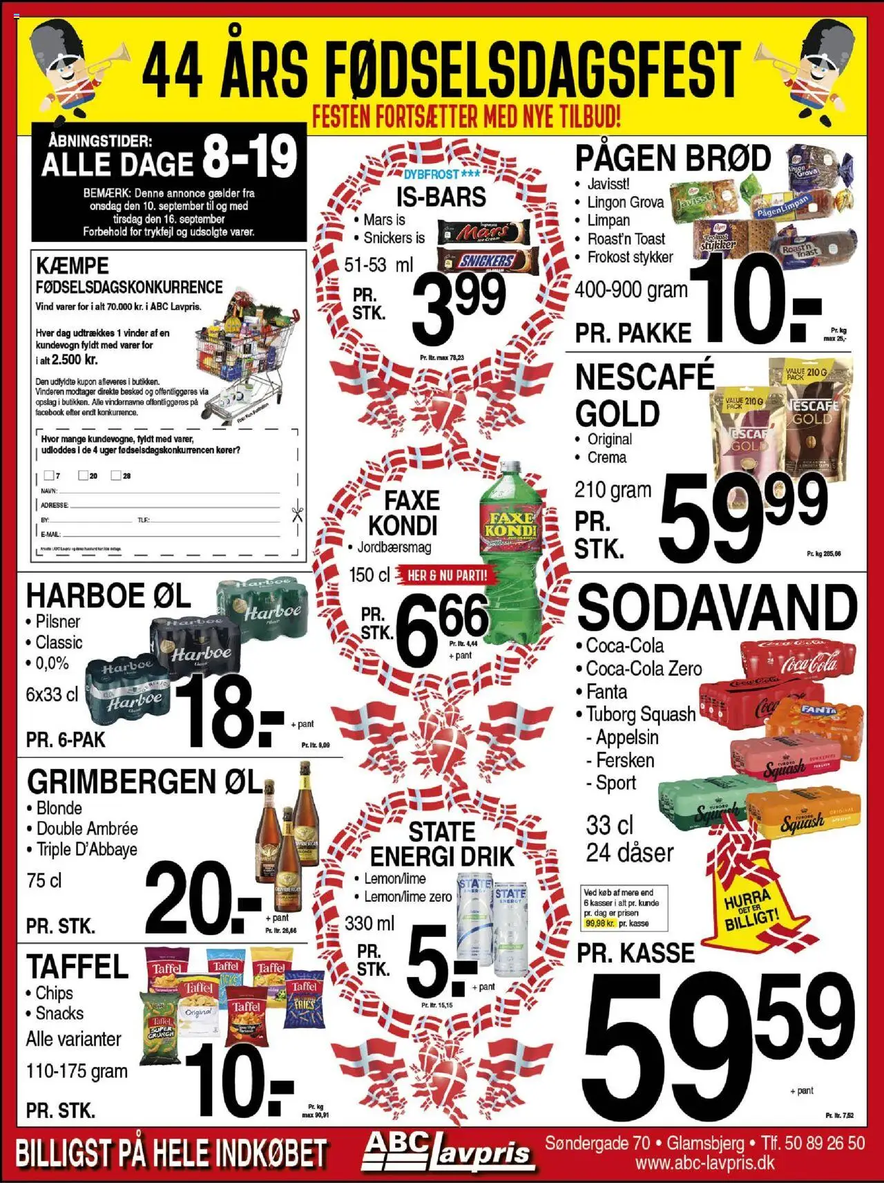 Abc Lavpris tilbudsavis gyldig fra 10/09/2025 - side 1 - Øl, Brød, Squash, Chips, Sodavand, Snacks, Fanta, Tuborg Squash