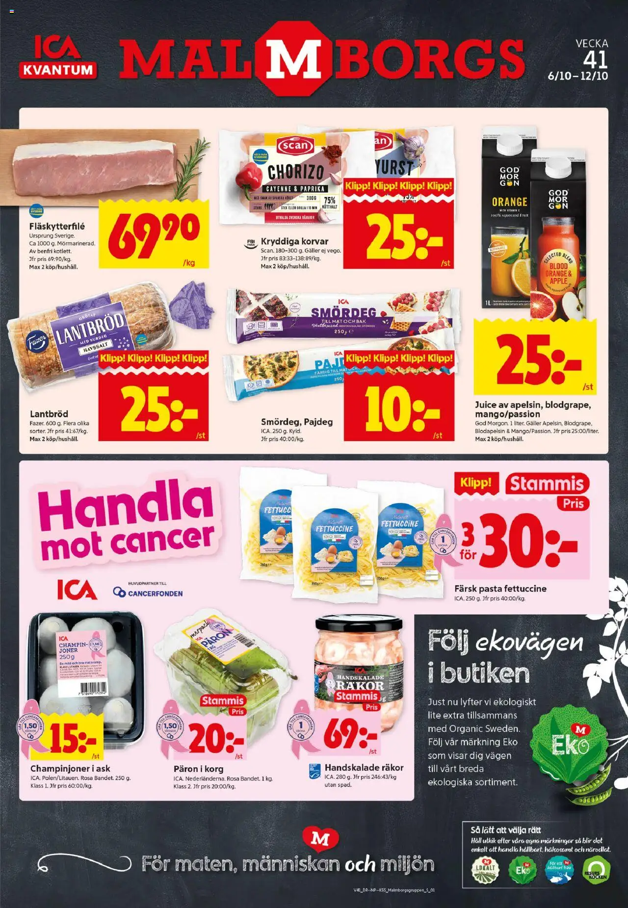 Förhandsgranska reklamblad Malmö från butik ICA Kvantum gäller från 06/10/2025 - Smördeg, Räkor, Paprika, Päron, Champinjoner, Stek, Lantbröd, Blodapelsin