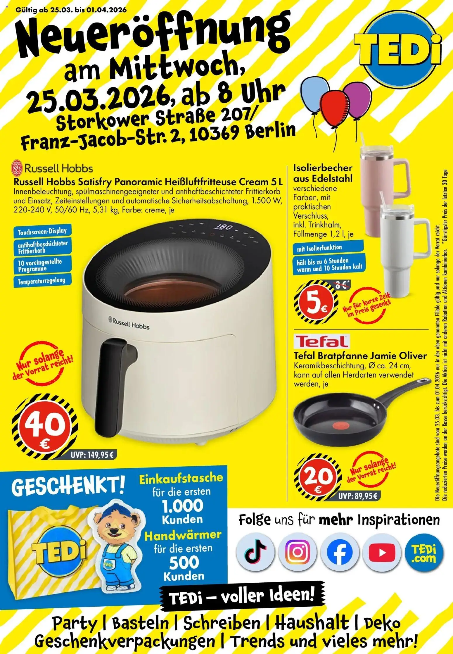 Vorschau von dem Prospekt des Geschäftes TEDi, gültig ab dem 25.03.2026 - Heißluftfritteuse, Uhr