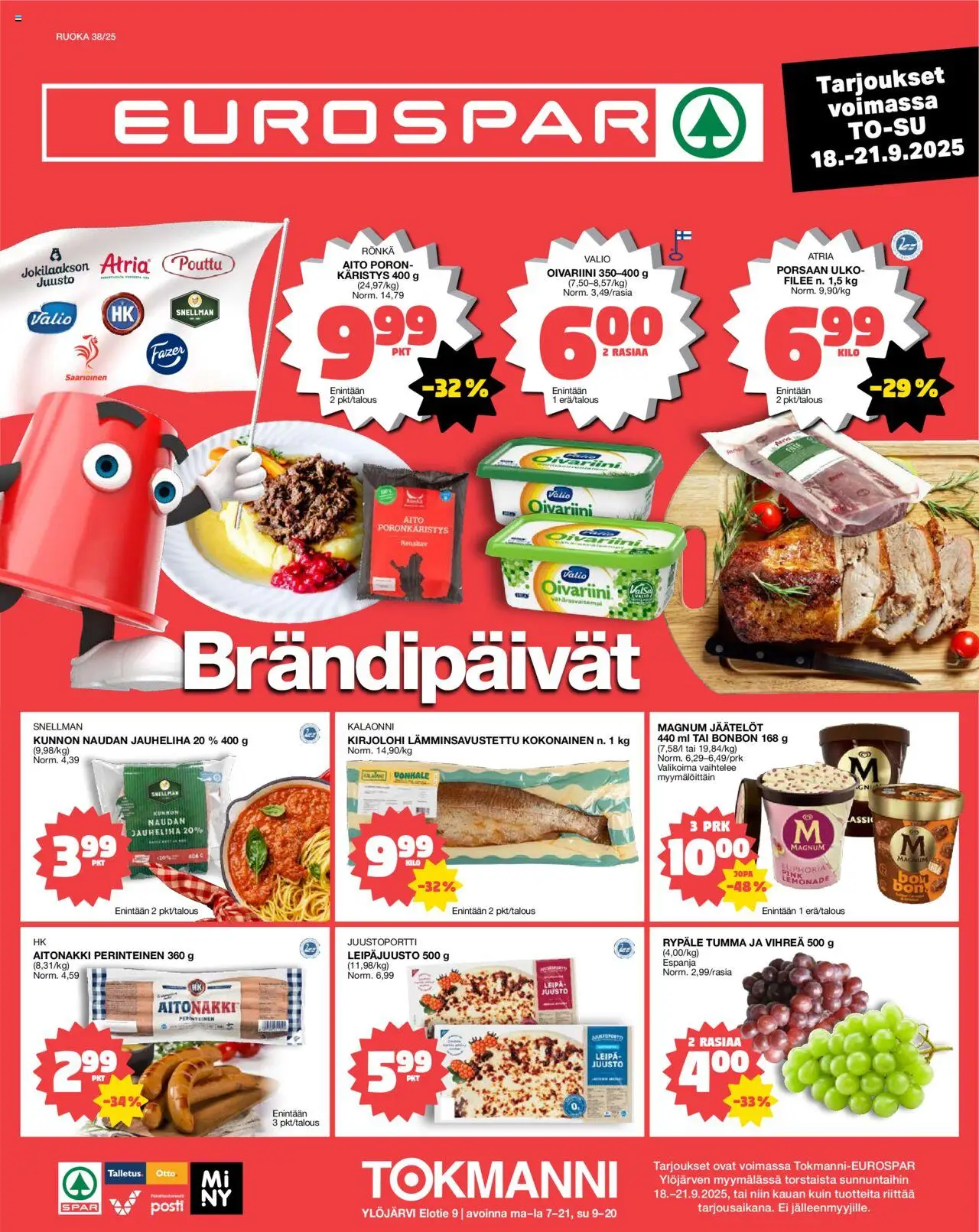 Tokmanni-kaupan EUROSPAR Ylöjärvi Ruokasanomat voimassa 18/09/2025 - Sivulla 1