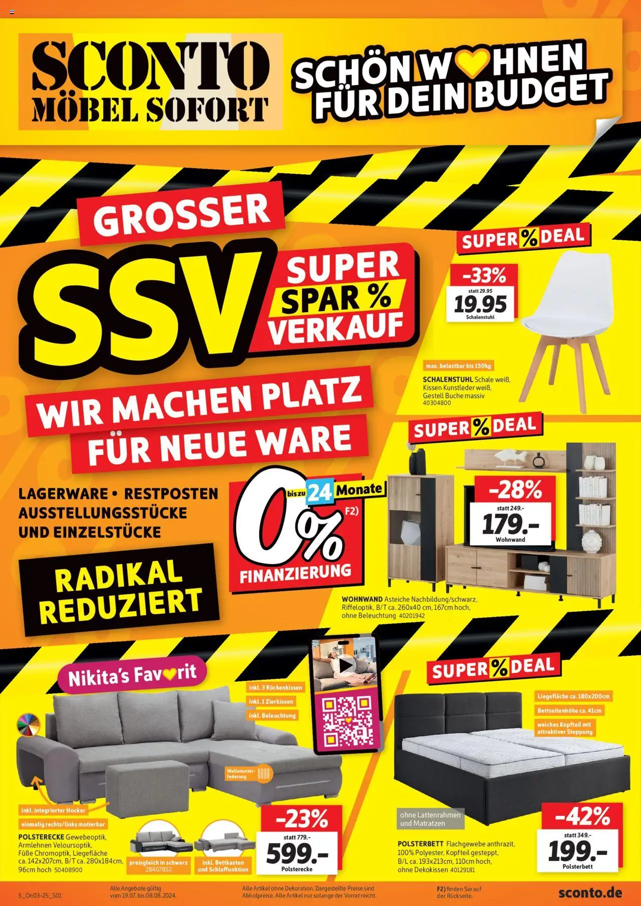 Sconto Prospekt Radikal Reduziert (vom 19.07.2025 - 08.08.2025) - Wohnwand, Kissen, Hocker, Polsterbett