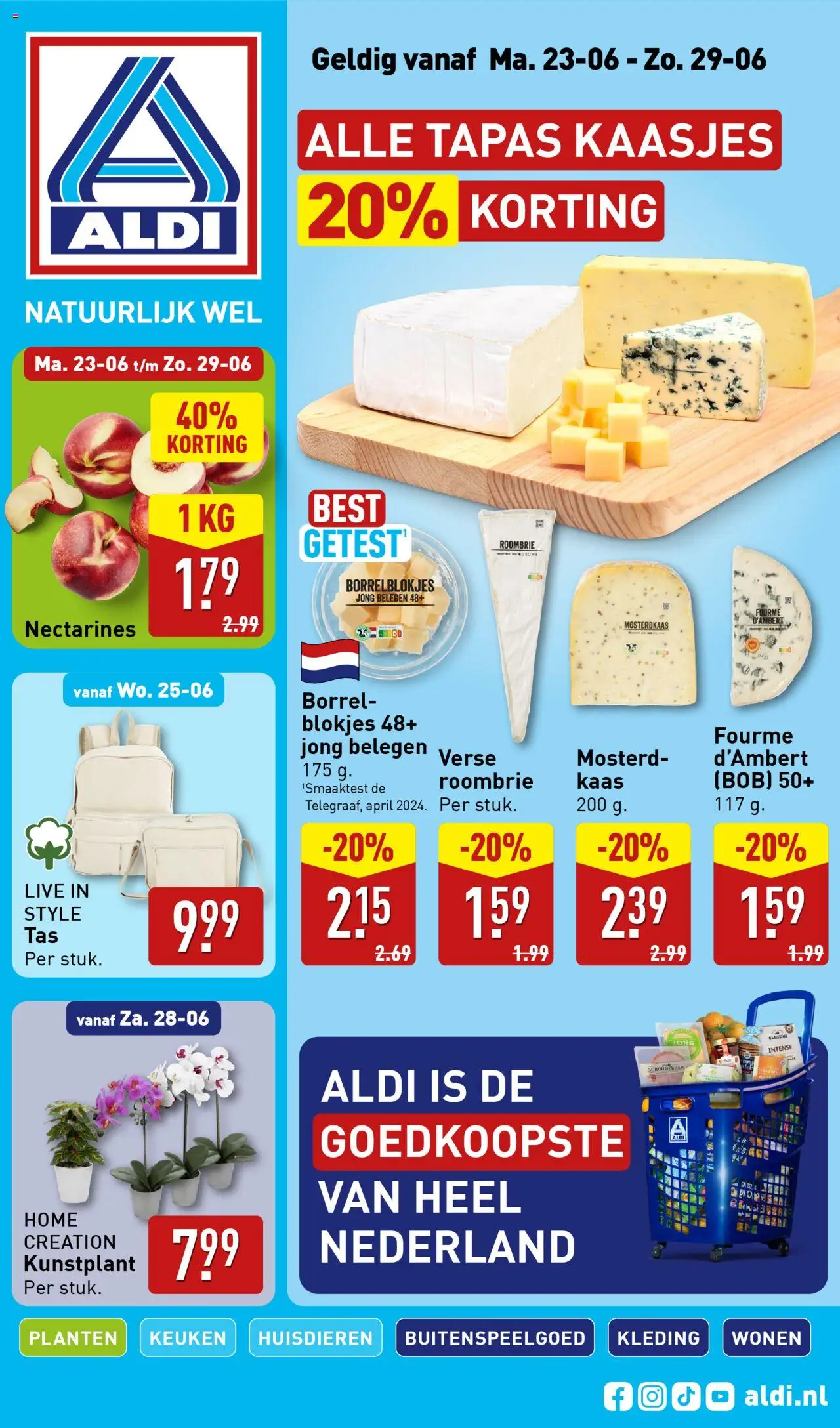 Aldi shop Folder week 26 geldig vanaf 23-06-2025 - Paginanummer 1 - Nectarines, Kaas, Tas, Mosterd, Brie