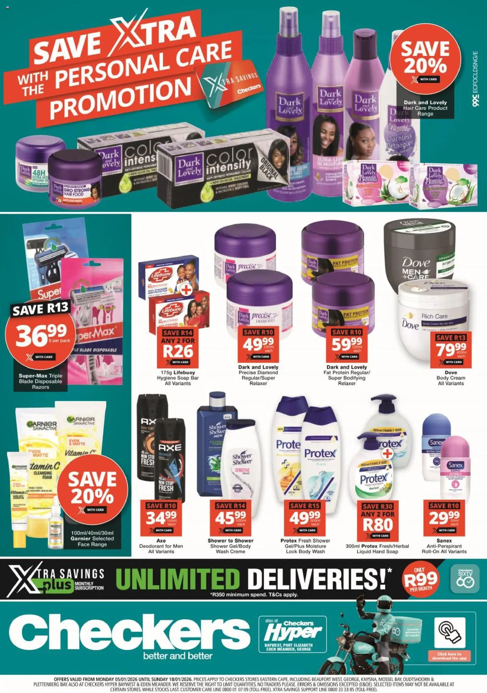 Preview of Checkers flyer valid from 05/01/2026 - Lock, Cream, Soap, Deodorant, Razors, Body wash, Antiperspirant, Body cream