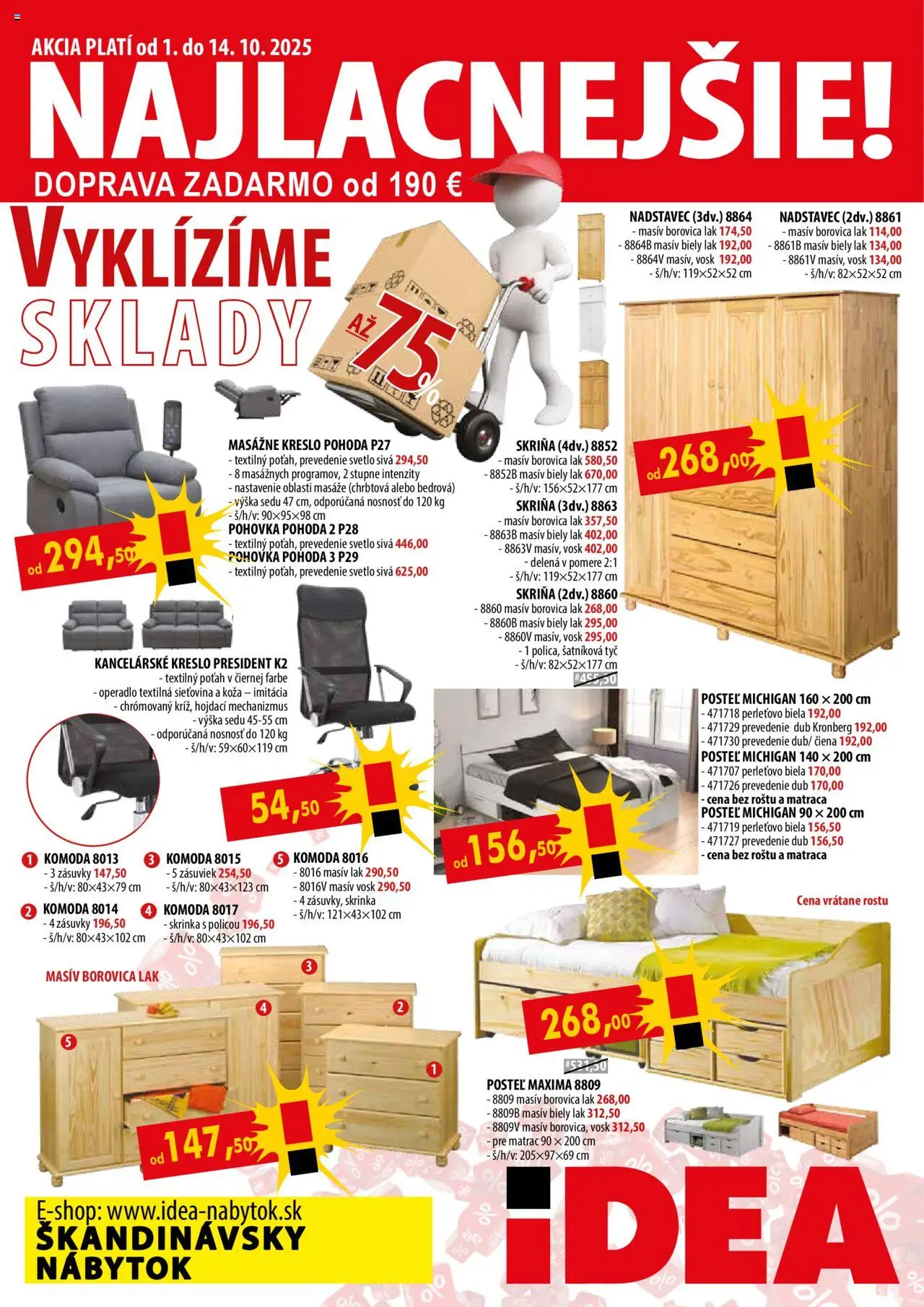 Náhľad IDEA nábytok letáku platného od 01.10.2025 - Posteľ, Komoda, Kreslo, Nábytok, Pohovka, Matrac, Kancelárske kreslo, Masážne kreslo