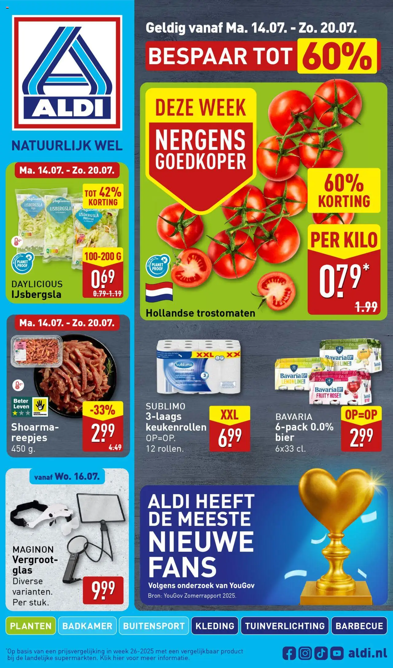 Aldi shop Folder week 29 geldig vanaf 14-07-2025 - Paginanummer 1 - Bier, Barbecue, Glas, Strips, IJsbergsla