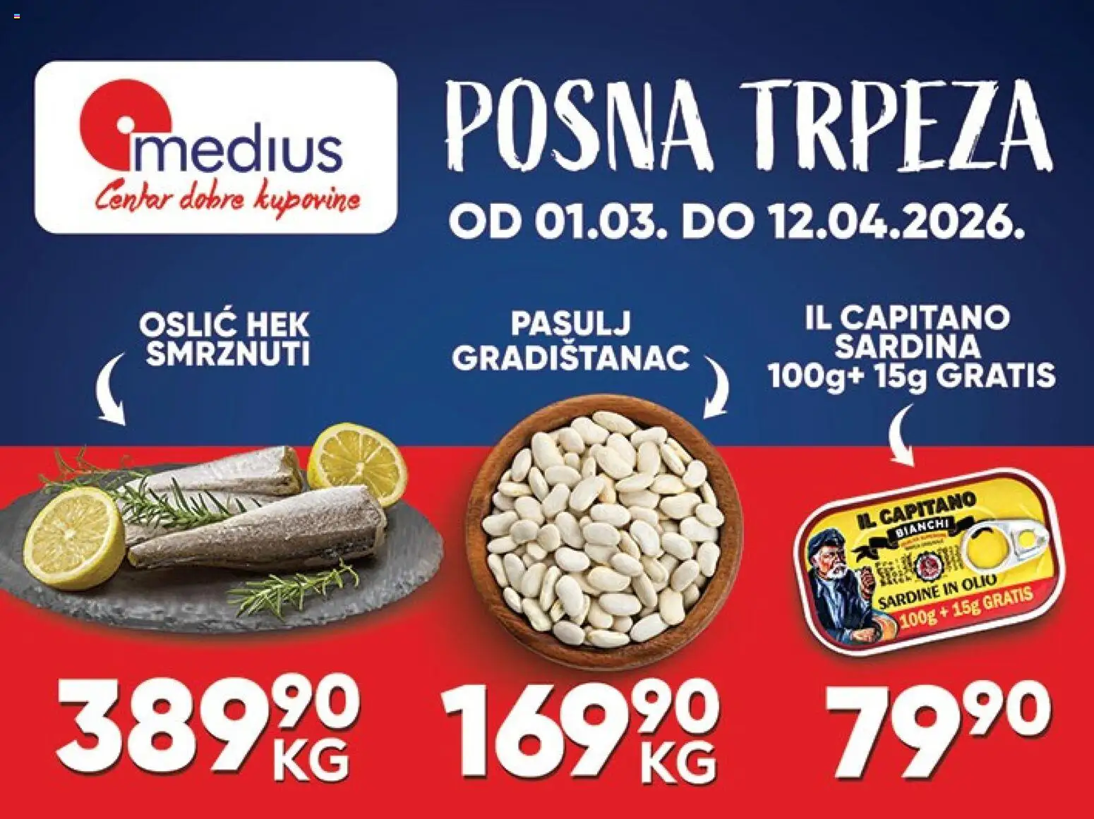 Pregled Medius kataloga - važi od 01.03.2026 - Pasulj, Oslić, Sardina, Sardine