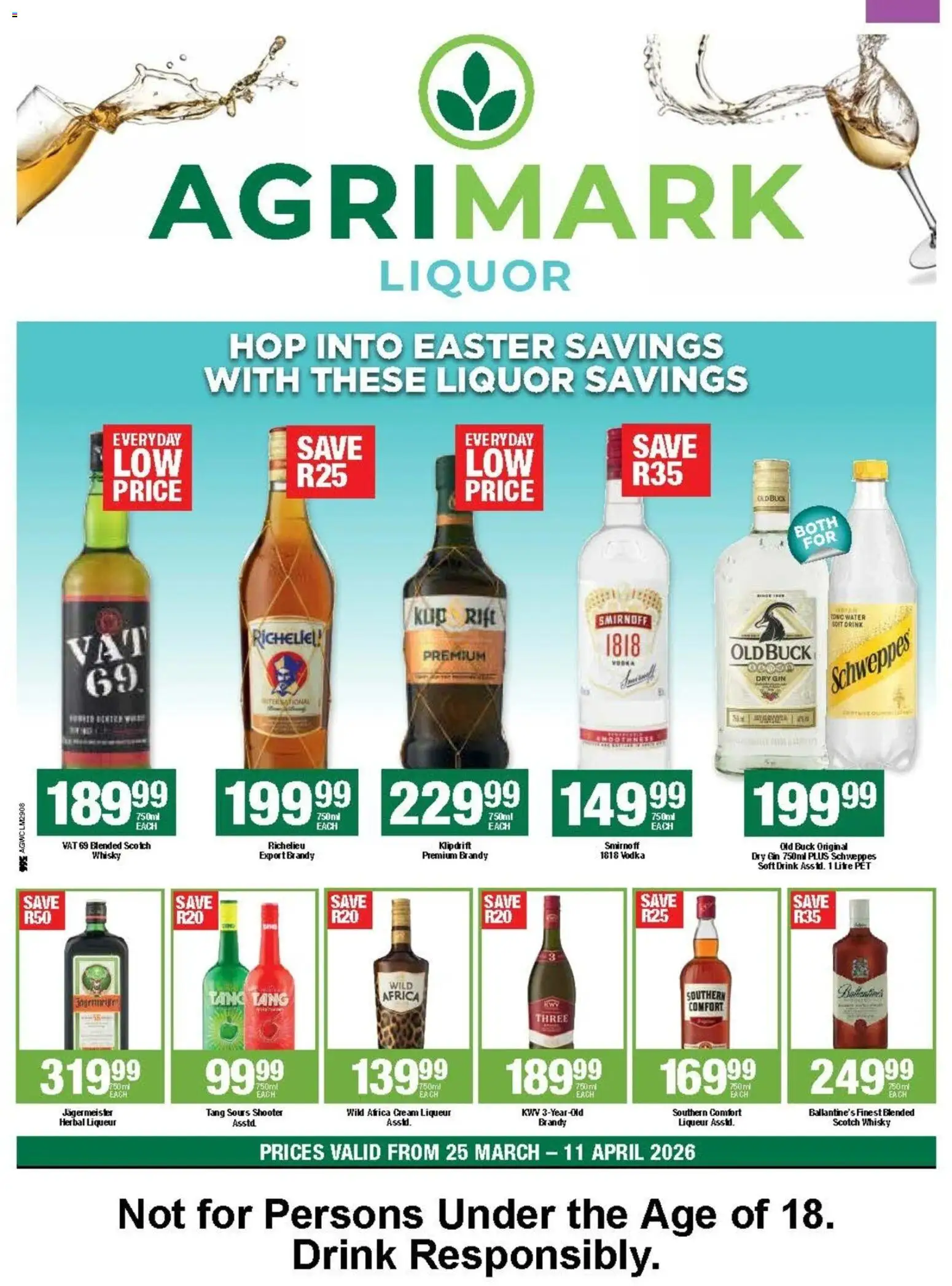 Preview of Agrimark flyer valid from 25/03/2026 - Water, Gin, Brandy, Vodka, Cream, Jägermeister, Cream liqueur