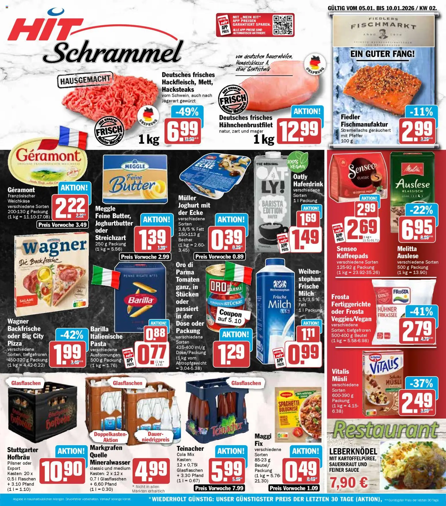 Vorschau von dem Prospekt des Geschäftes HIT, gültig ab dem 05.01.2026 - Spaghetti, Milch, Frosta, Tomaten, Melitta, Kaffeepads, Fertiggerichte, Geramont