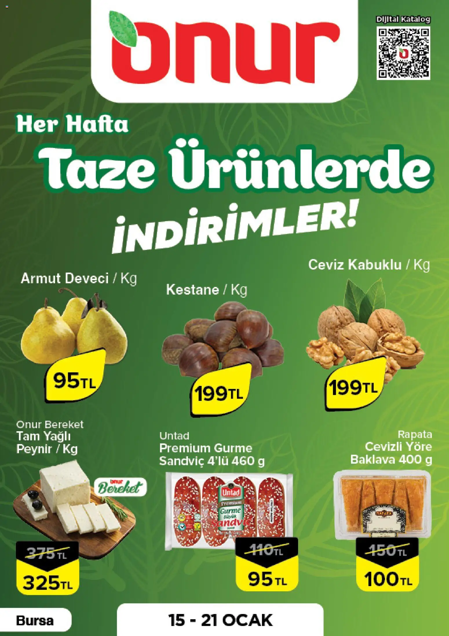 Onur Market Taze Ürünlerde İndirimler - Bursa 15.01.2026 - Broşürünün önizlemesi