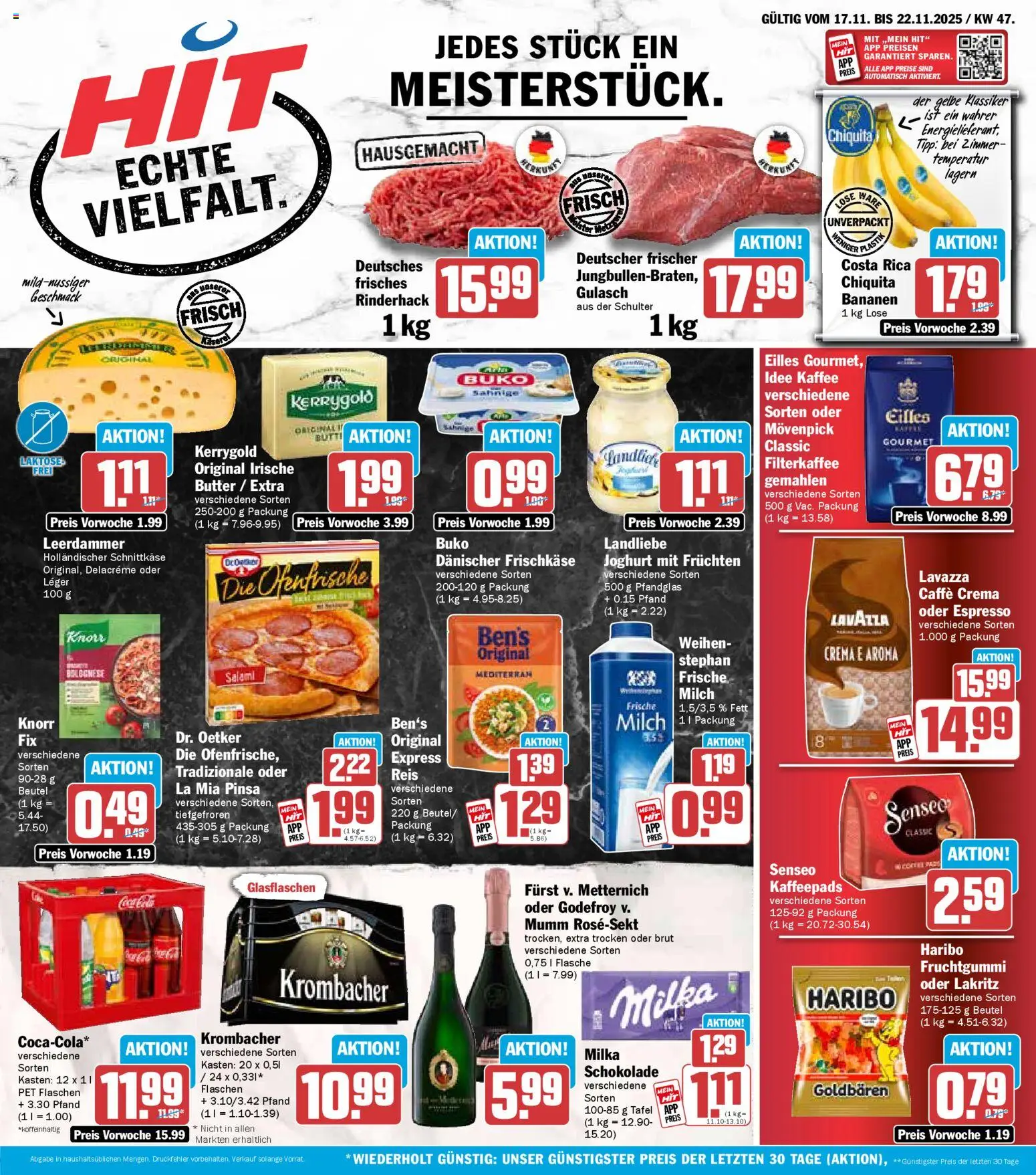 Vorschau von dem Prospekt des Geschäftes HIT, gültig ab dem 17.11.2025 - Kaffee, Butter, Joghurt, Knorr, Schulter, Leerdammer, Idee kaffee, Ofenfrische